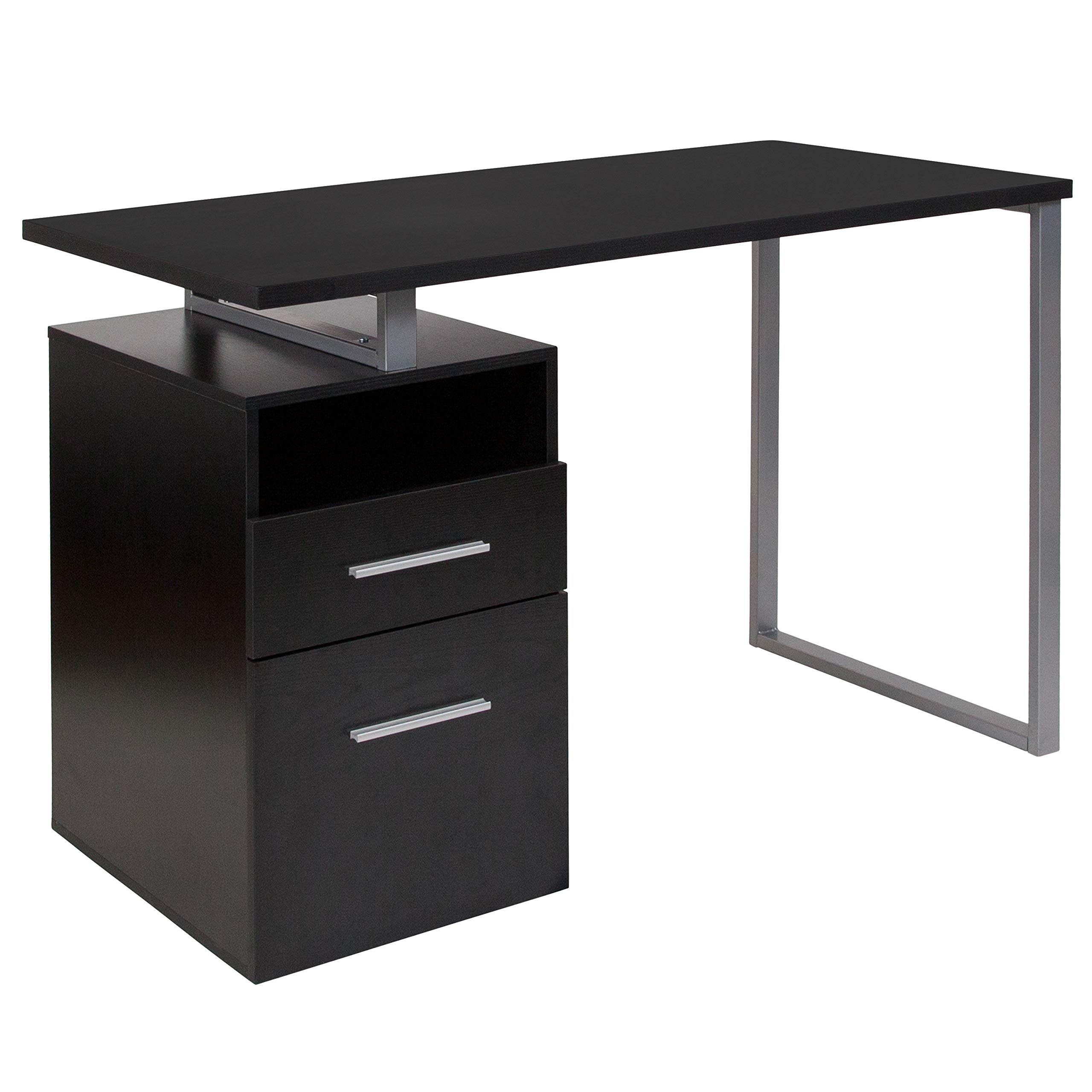 Dark Ash Wood Grain Finish Computer Desk with Two Drawers - Modern Home Office Desk for Work & Study - Perfect for Small Spaces & Remote Work
