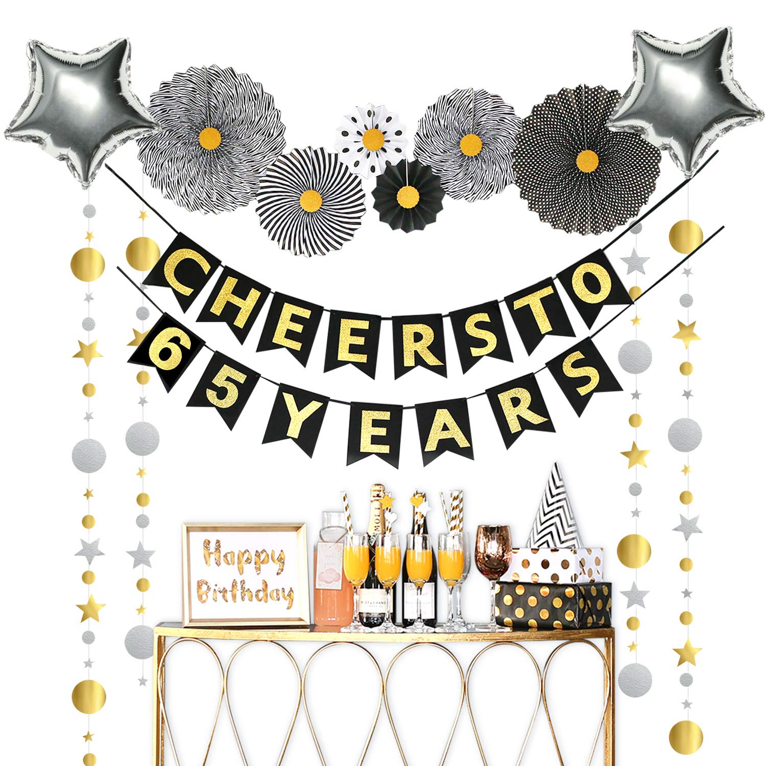 Homond 65th Birthday Decorations Set - Cheers to 65 Years Banner, Party Supplies for Women & Men | Perfect for Anniversary Celebrations, Retirement Parties & Milestone Decor