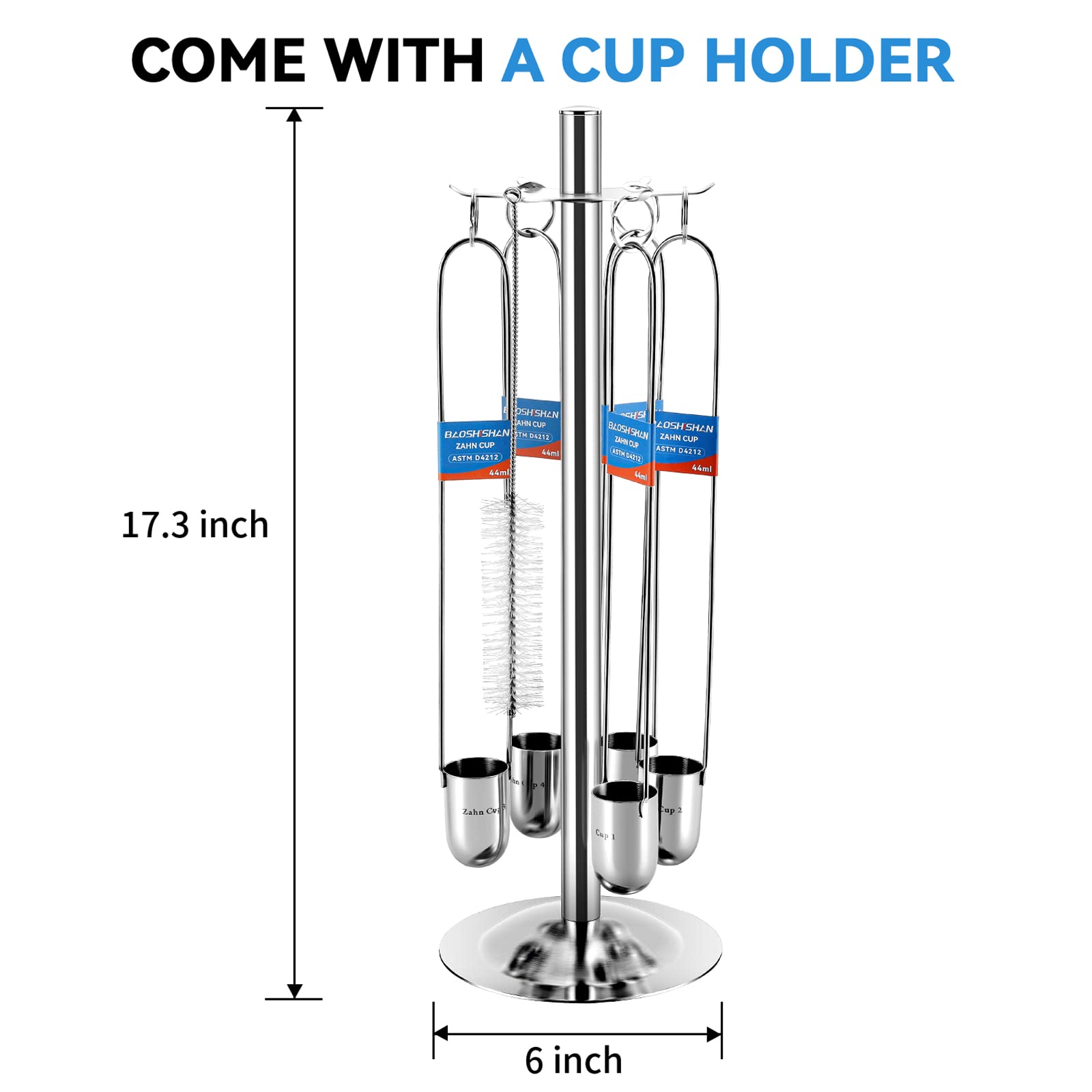 BAOSHISHAN Zahn Cup Viscosity Cup Set #1-#5, 44ml Stainless Steel Flow Viscometer for Paint, Oil, Coating - Perfect for Automotive, Industrial & DIY Finishing Projects