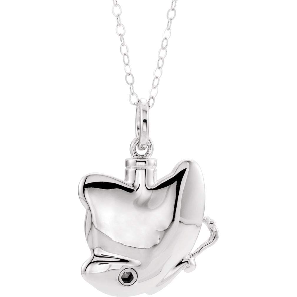 Rhodium Plated Sterling Silver Memorial Butterfly Cremation Urn Necklace - 18