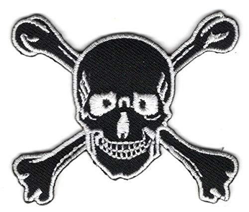 Skull and Crossbones Iron On Patch - Black & White Biker Style Retro Pirate Emblem for Jackets, Vests & Backpacks | Motorcycle & Punk Fashion Accessory