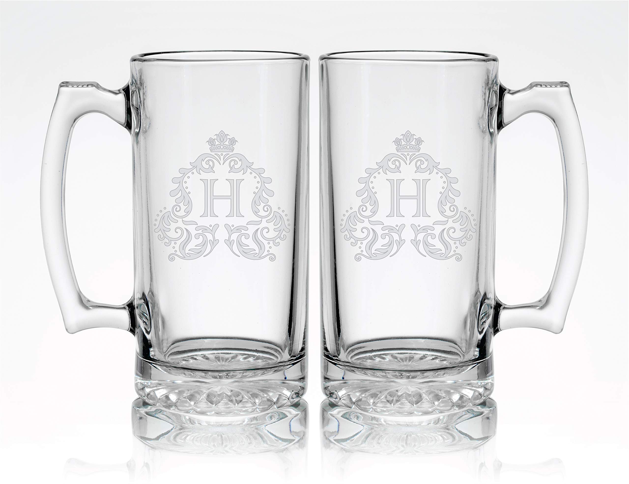 Personalized Laser Engraved Monogram Glass Beer Mug 26.5 oz - Custom Name Engraved Pint Glass for Men, Wedding Gifts, Anniversary, Birthday - Perfect for Home Bars, Parties & Beer Lovers