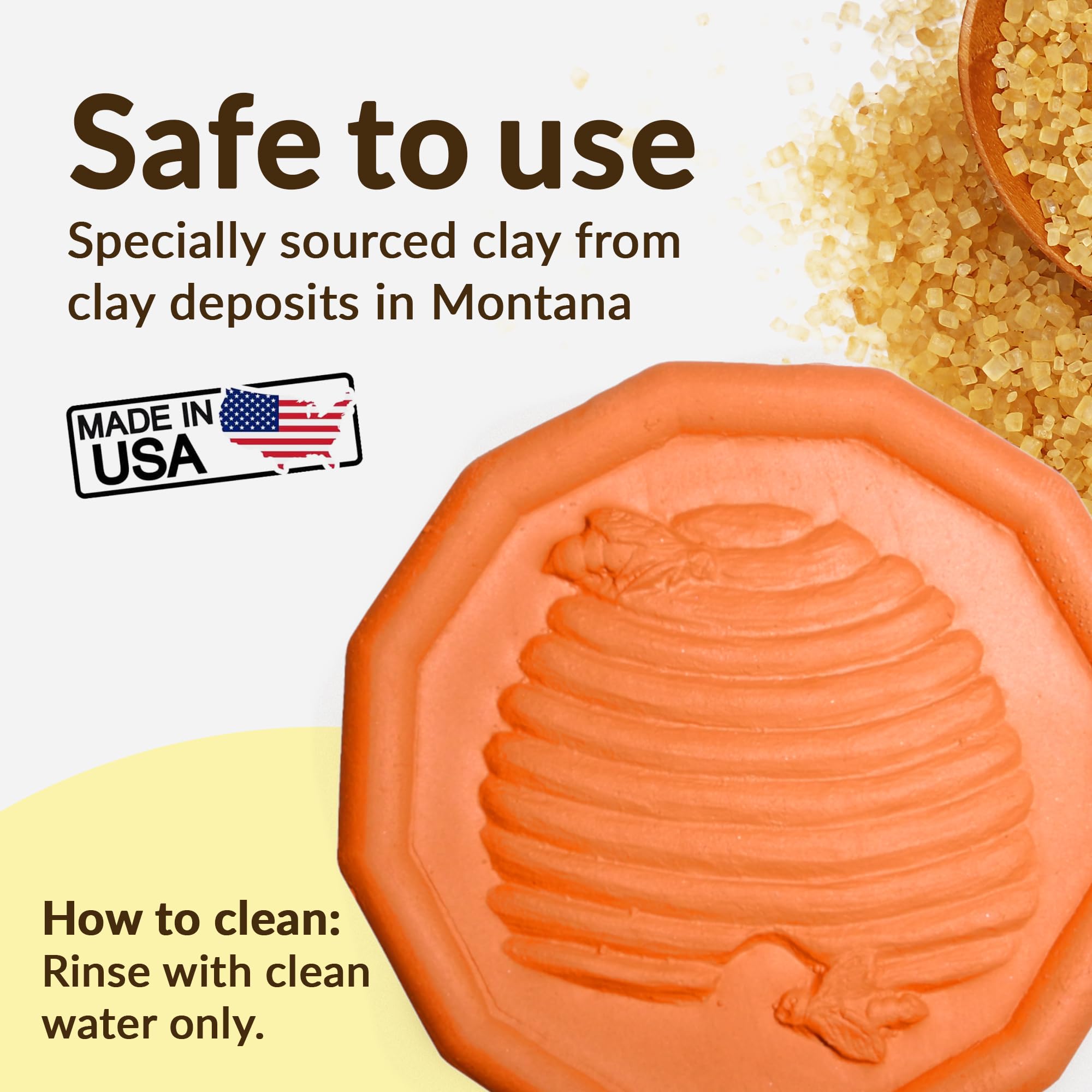 JBK Pottery Brown Sugar Saver - Terra Cotta Humidifying Stone Keeps Brown Sugar Soft - Natural Clay Moisture Absorber for Food & Spices - Honeycomb Design - Perfect for Baking, Coffee & Tea Storage