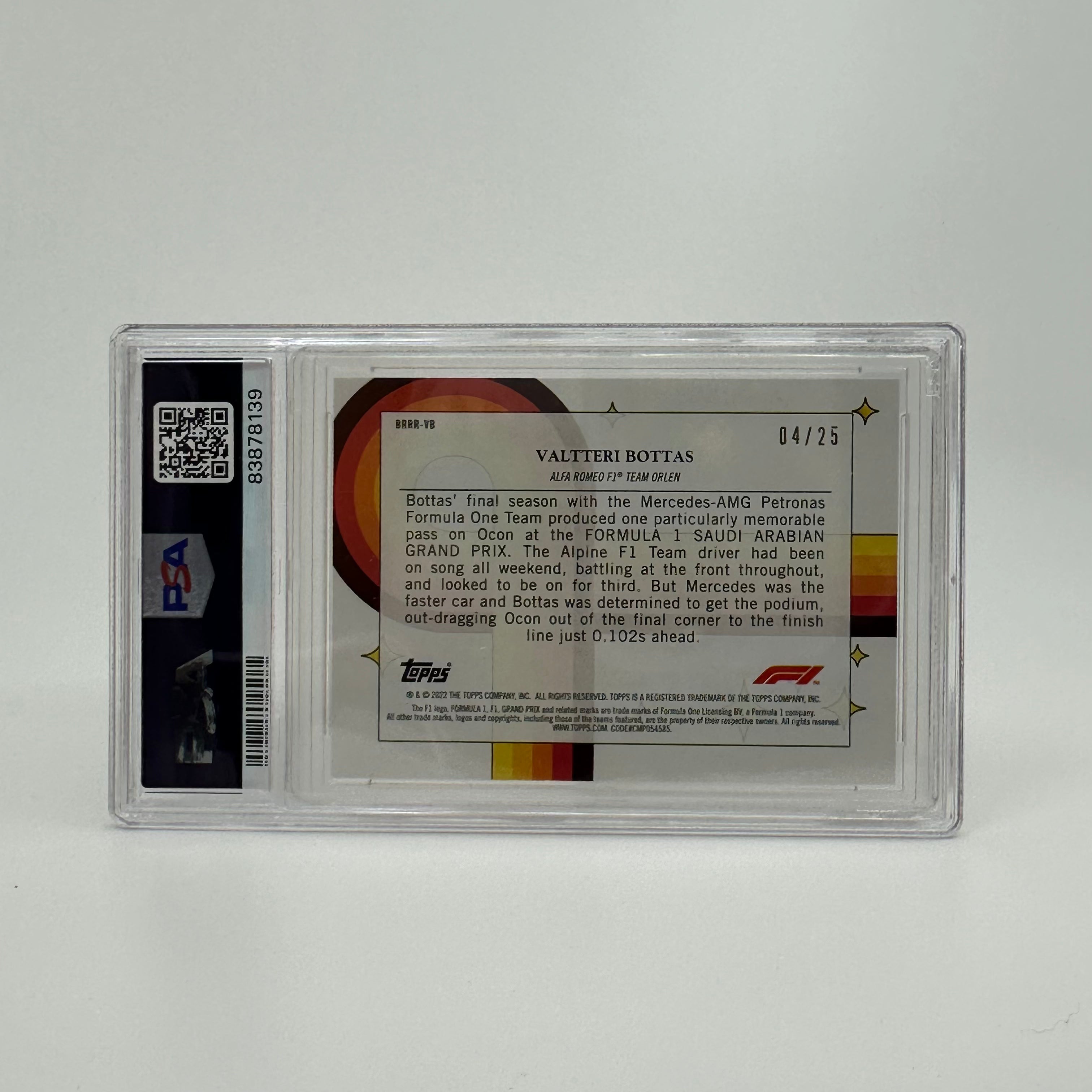 PSA 9 Graded 04/25 Valtteri Bottas #BRRRVB Orange Racing Card - Perfect for F1 Collectors & Motorsport Memorabilia Displays