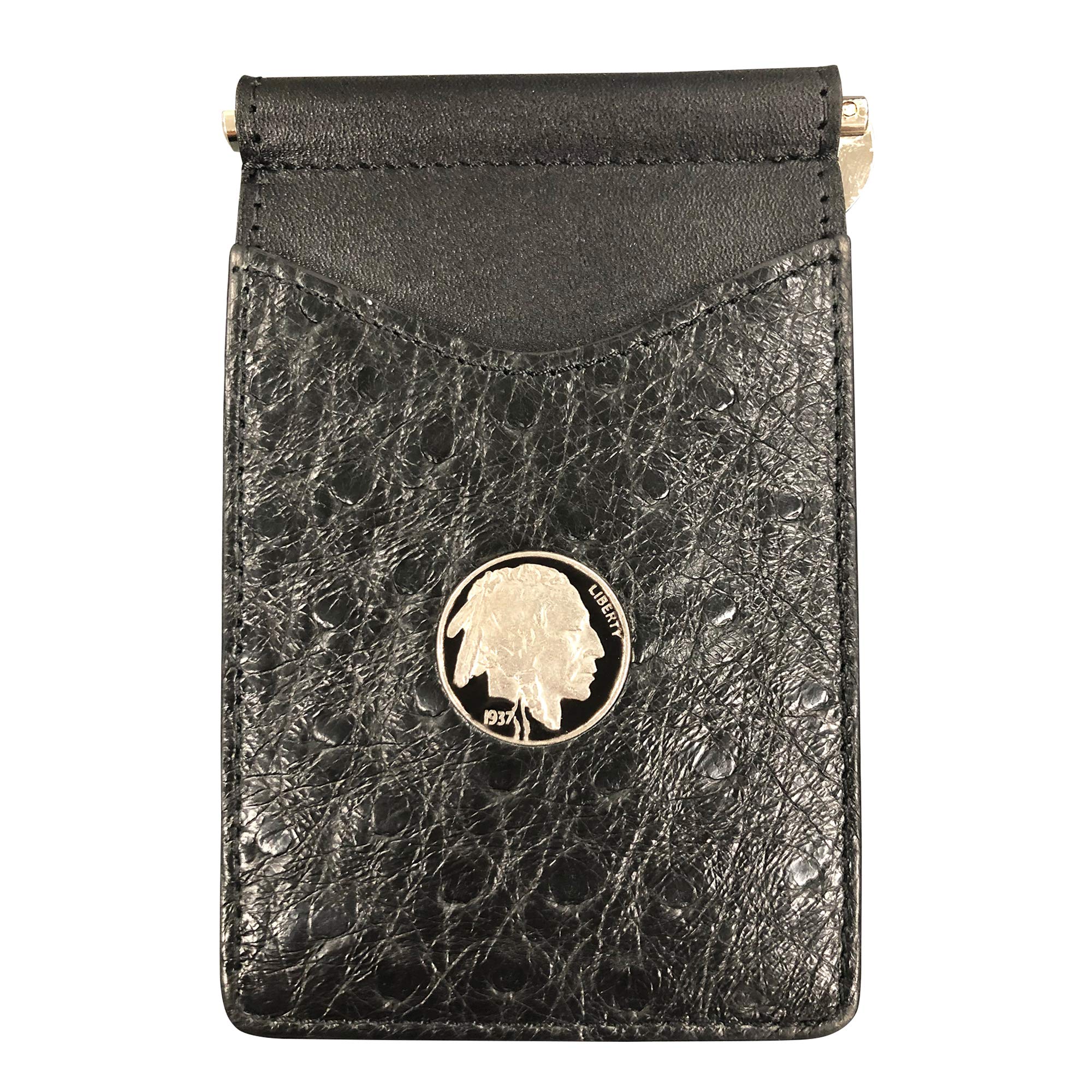 Handcrafted Ostrich Leather Wallet with Buffalo Nickel Coin - Genuine Leather Bifold Wallet for Men, Perfect for Gifts & Everyday Use