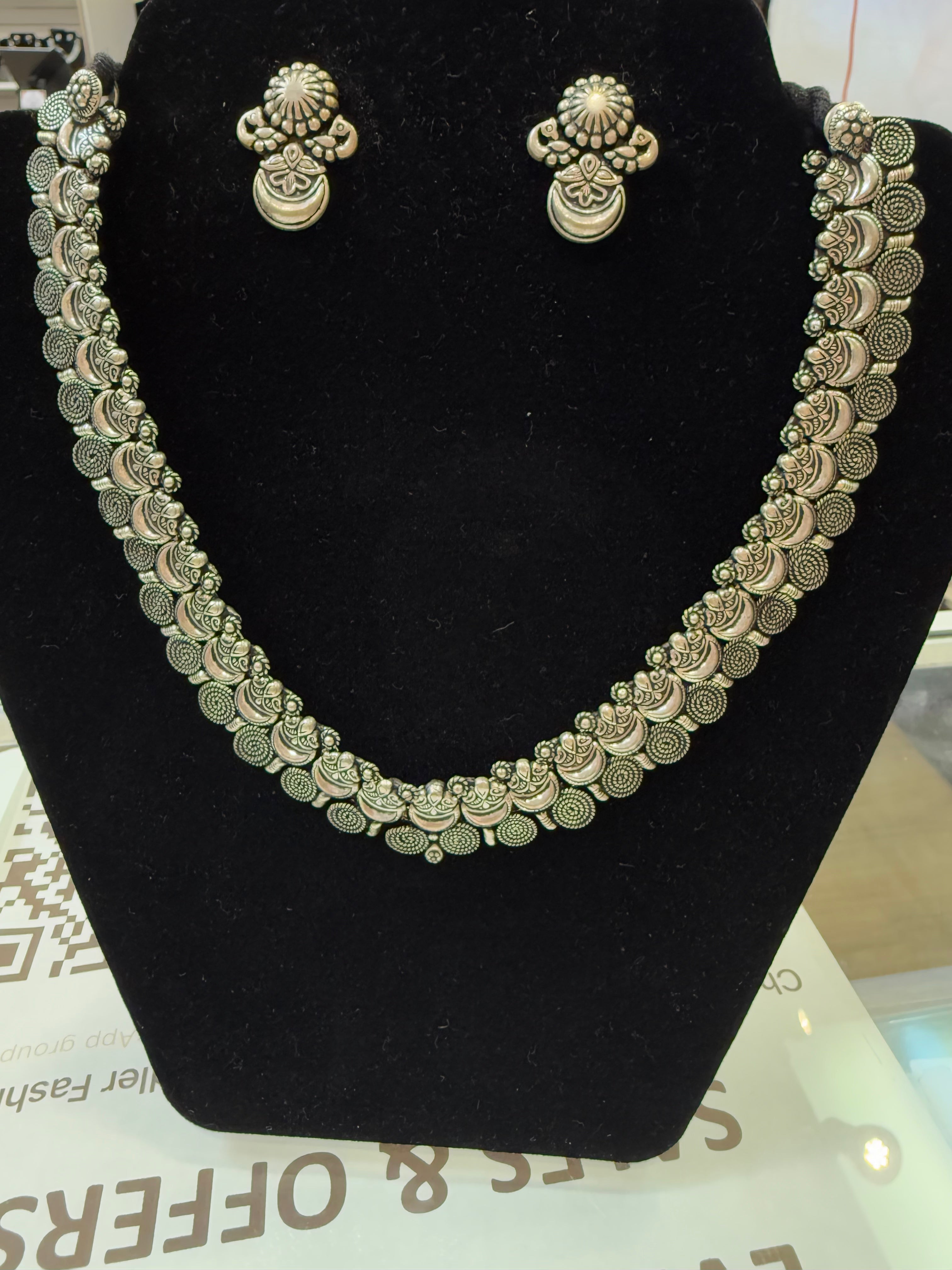 Antique Silver Oxidized Necklace and Earring Set for Women - Elegant Vintage Jewelry Gift for Parties, Weddings & Special Occasions
