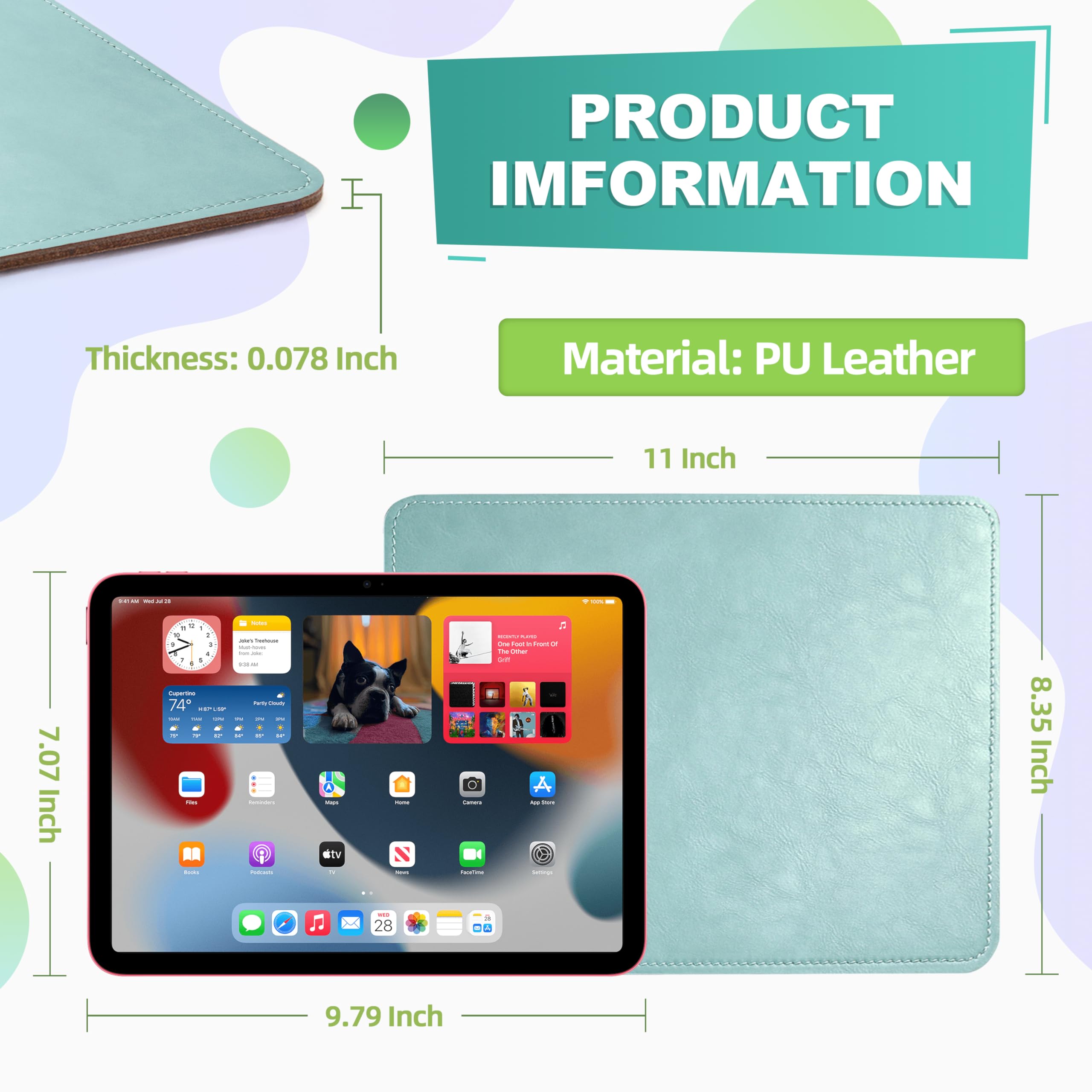 Premium PU Leather Mouse Pad with Stitched Edge - Non-Slip Microfiber Base, Waterproof Desk Mat for Computer & Laptop (8x11 Inch, Light Blue) - Ideal for Office, Gaming & Home Workspace