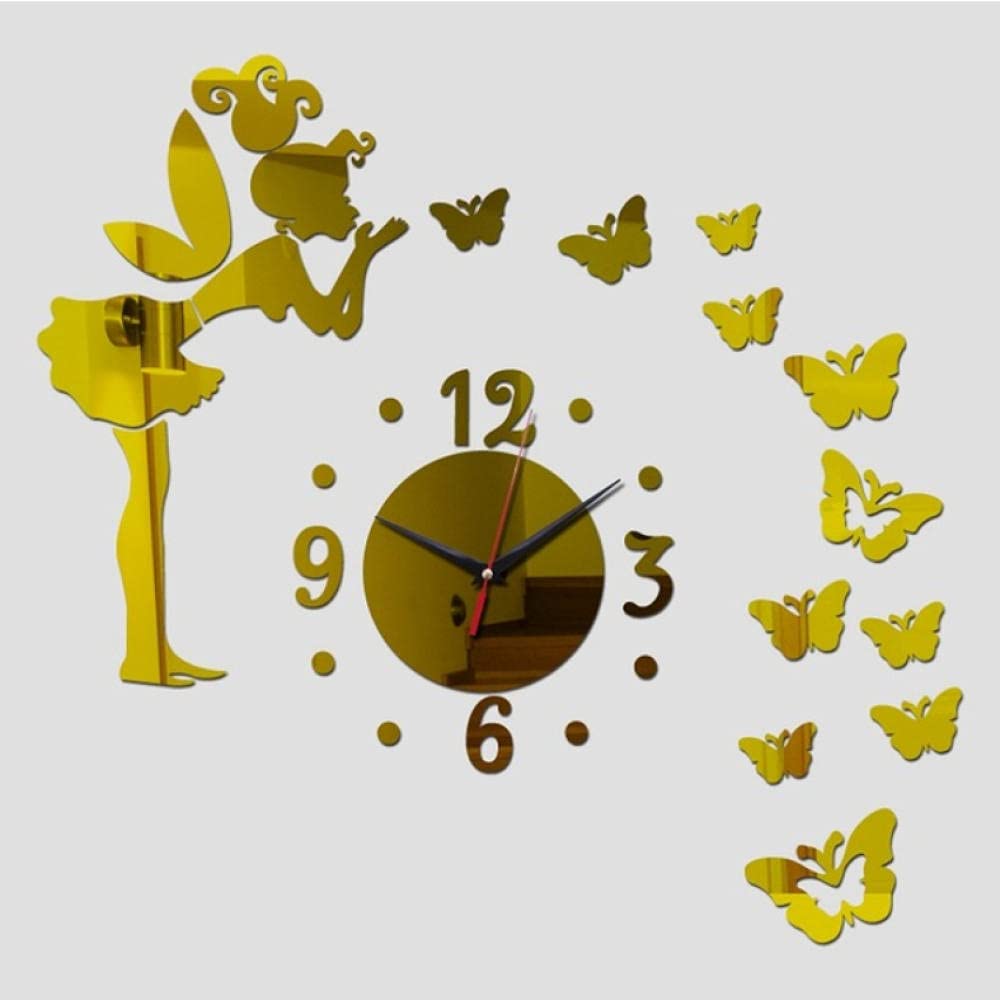 Stylish Mute Wall Clock - Silent Non-Ticking Quartz Clock with Acrylic Mirror & Butterfly Decor - Perfect for Bedroom, Office, and Living Room Decor