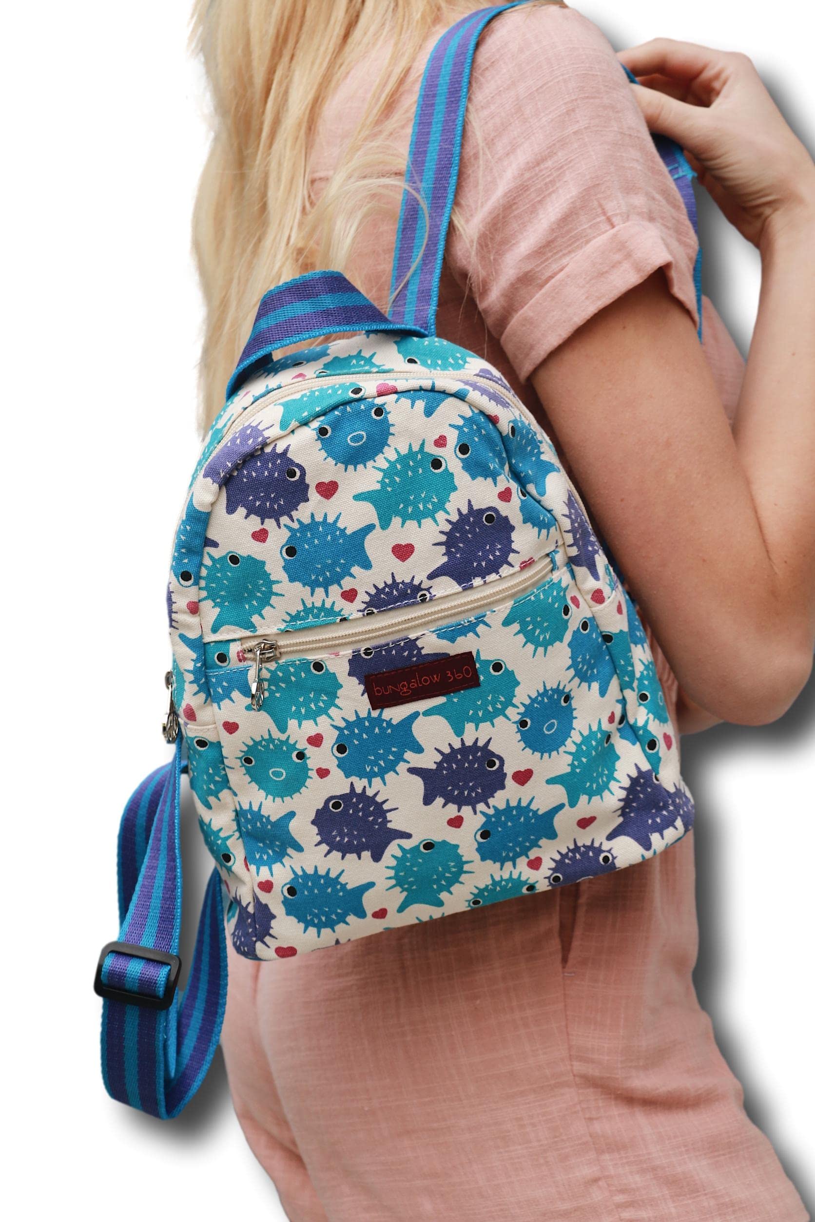 Bungalow 360 Mini Backpack for Adults - Small Puffer Fish Design, Lightweight & Water-Resistant - Perfect for Travel, Hiking & Everyday Use