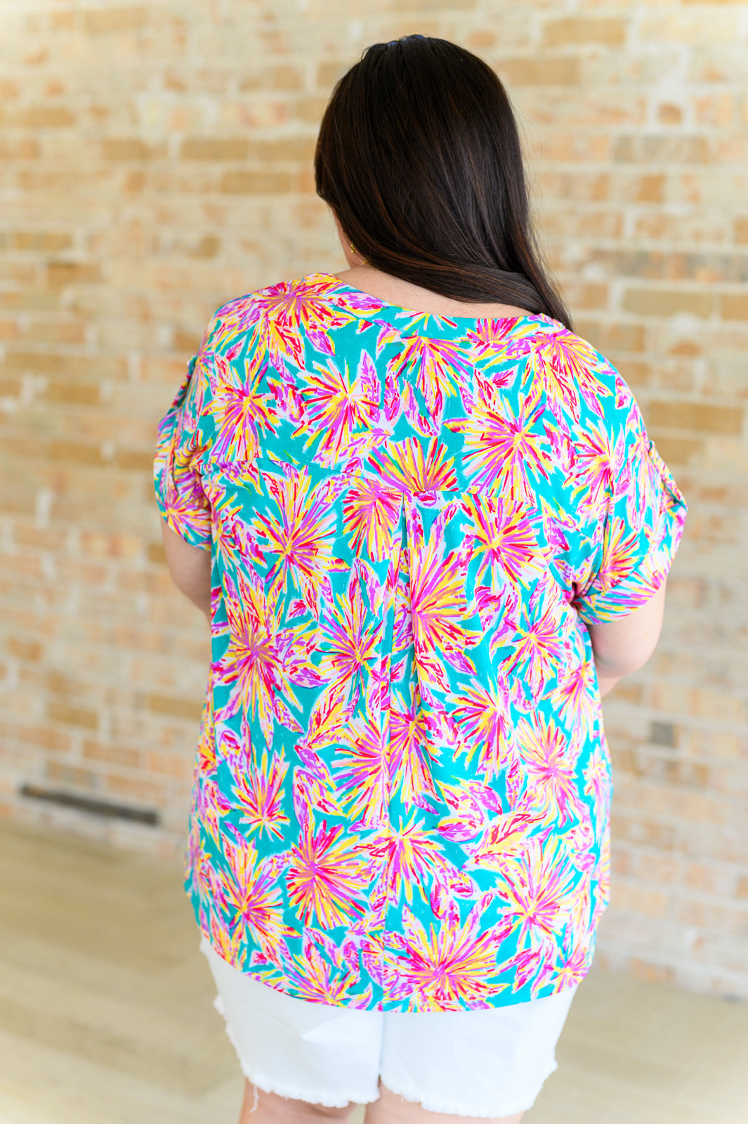 Lizzy Cap Sleeve Top - Emerald Green Palm Tree Print Women's Blouse | Perfect for Beach Vacations, Summer Outfits & Tropical-Themed Parties