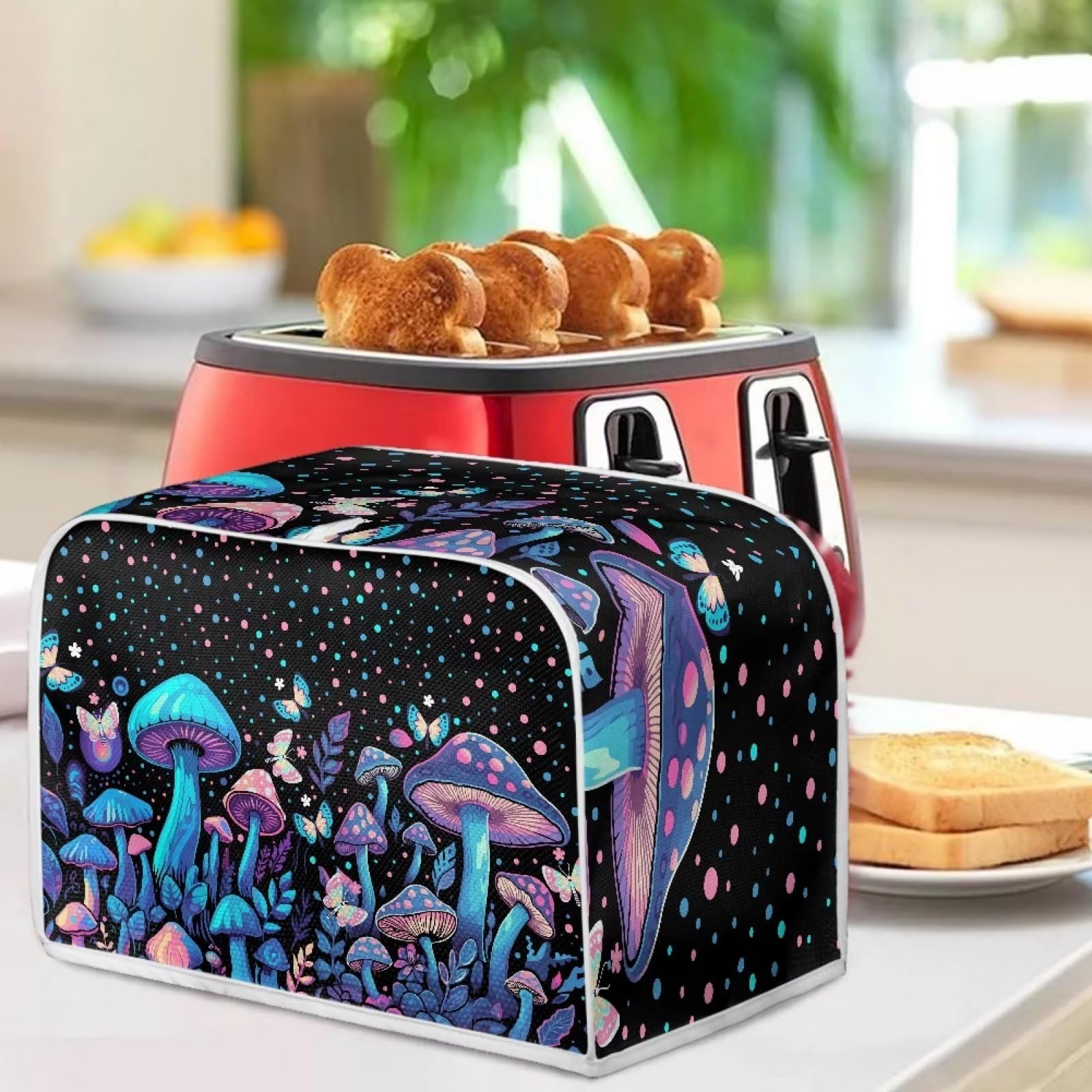 2 Slice Mushroom Butterfly Toaster Cover - Waterproof Dust Protector for Bread Maker & Oven - Lightweight Kitchen Appliance Cover for Countertop Protection (Perfect for Home, Cafe & Office Use)
