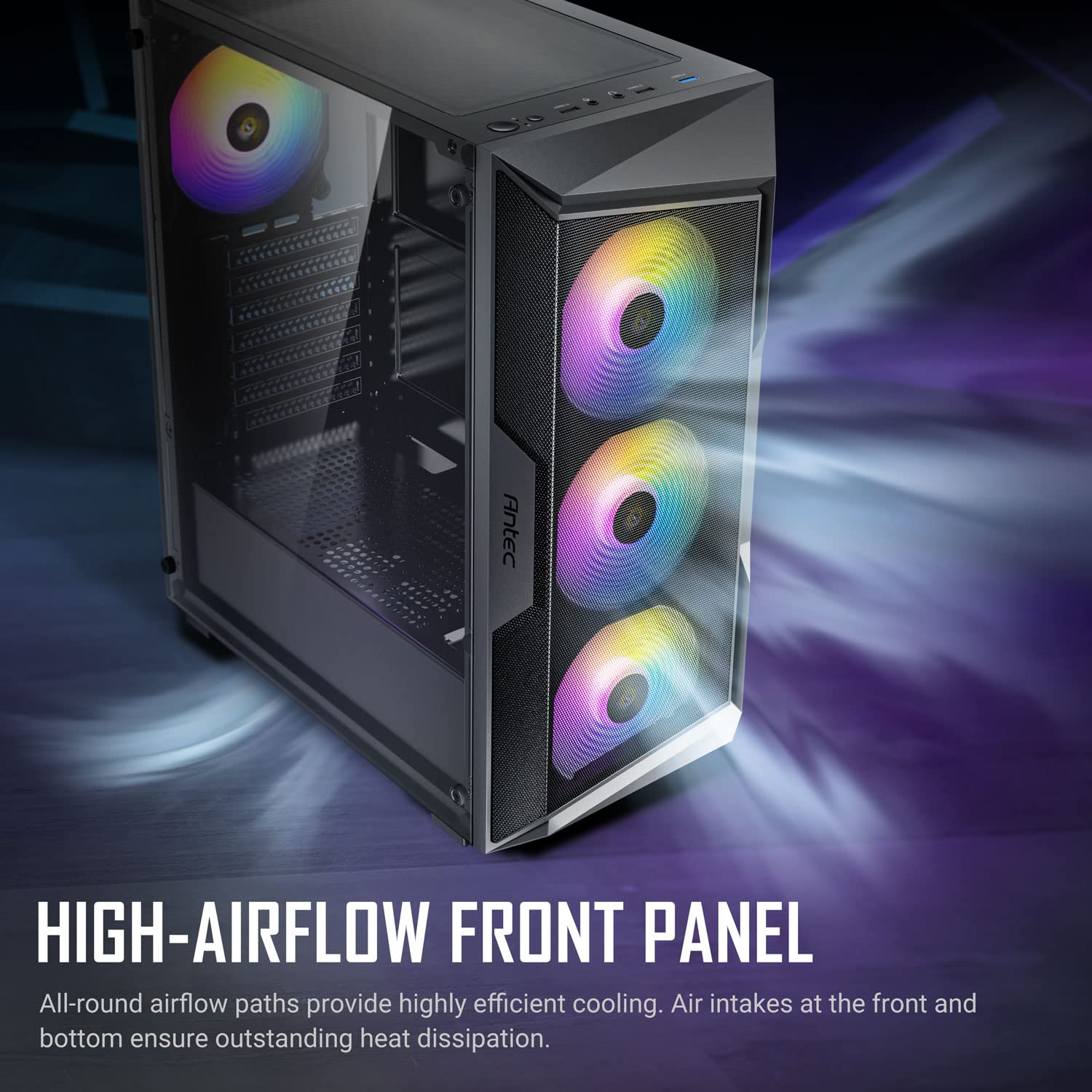 ANTEC AX61 Mid-Tower ATX Gaming PC Case - Mesh Front Panel, 3x ARGB Fans, Tempered Glass Side Panel, 360mm Radiator Support - Perfect for High-Performance Gaming & Streaming Setups