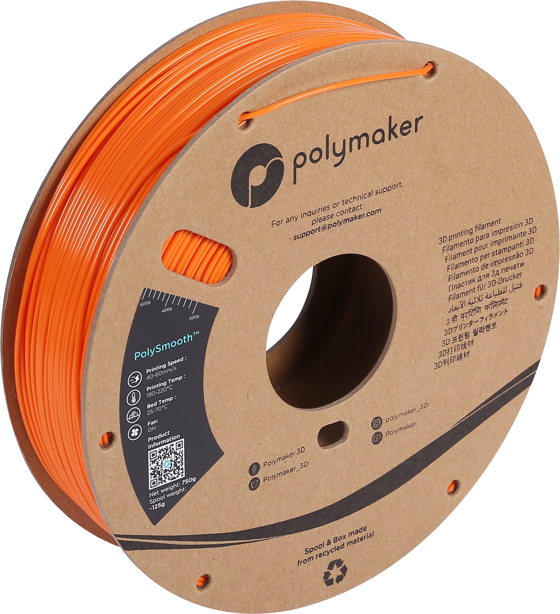 Polymaker PolySmooth PVB 3D Printer Filament 1.75mm Orange - 750g Cardboard Spool | Easy IPA Smoothing | Compatible with Polysher | Perfect for Cosplay Props, Miniatures & Functional Prototypes