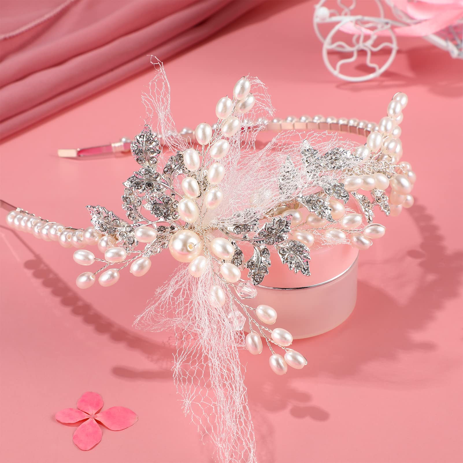 Pearl Crystal Headband for Bride & Bridesmaids - Elegant Wedding Hair Accessories with Pearls & Rhinestones - Perfect for Bridal Shower, Wedding Ceremony & Special Occasions (White)