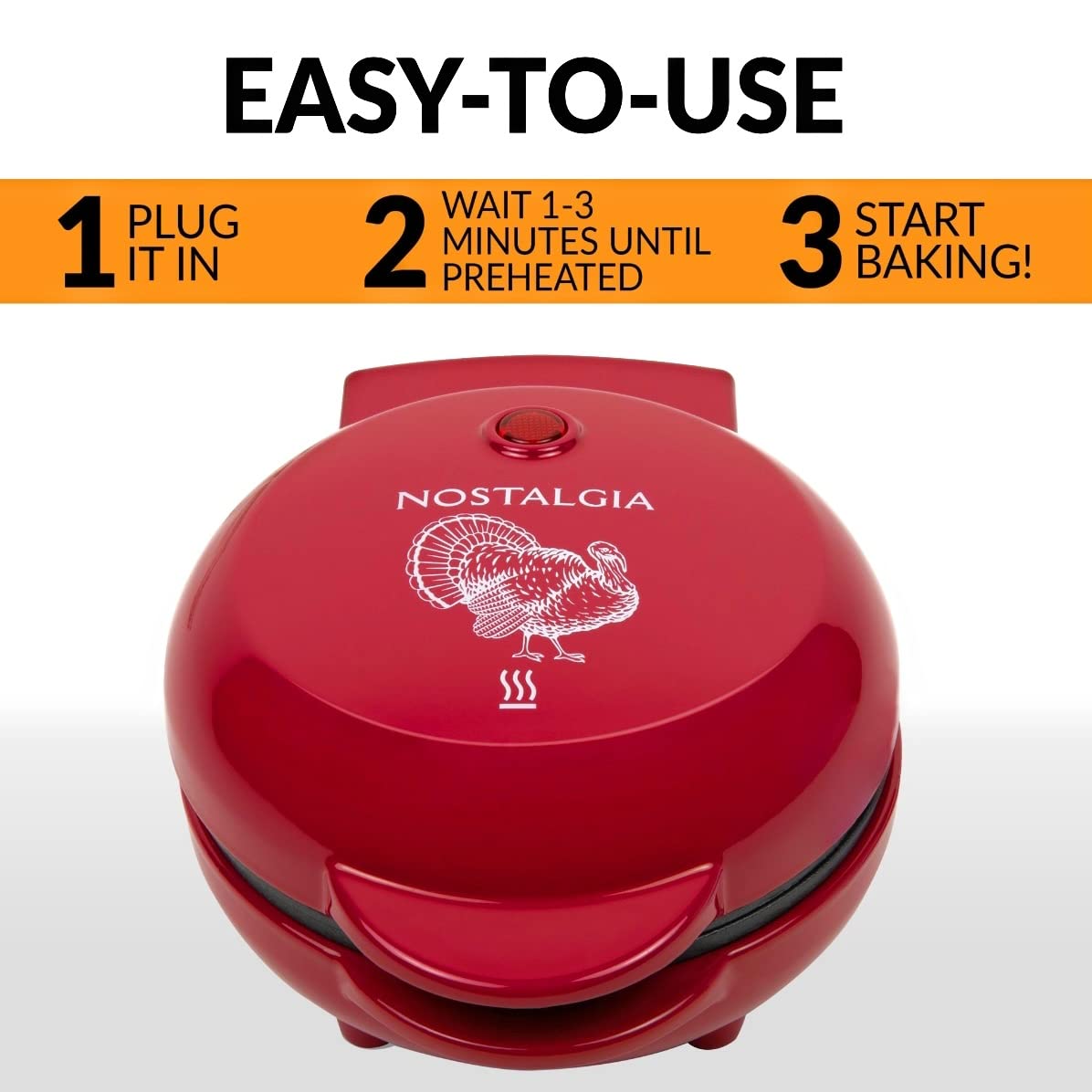 Nostalgia MyMini Electric Turkey Waffle Maker - Compact Appliance for Cranberry Shaped Waffles, Perfect for Breakfast, Kids Snacks & Holiday Parties