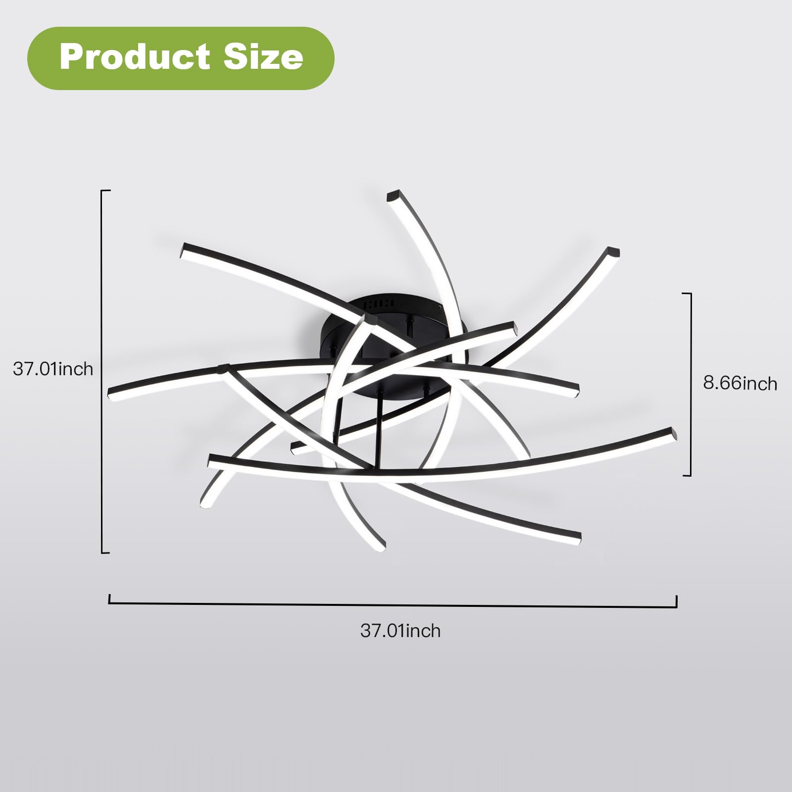 Modern Sputnik LED Ceiling Light Fixture 37 Inch - Dimmable Flush Mount with Remote Control - Energy Saving Chandelier for Living Room, Dining Room, Kitchen, Bedroom - Perfect for Home Decor & Ambient Lighting