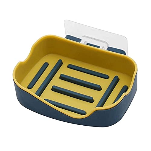 JMGNHFFZ Self-Adhesive Soap Holder - No Drill Wall Mount Soap Dish Rack with Double Drain, Sponge Storage Shelf for Bathroom & Kitchen (Yellow) - Perfect for Shower, Sink, and Countertop Organization
