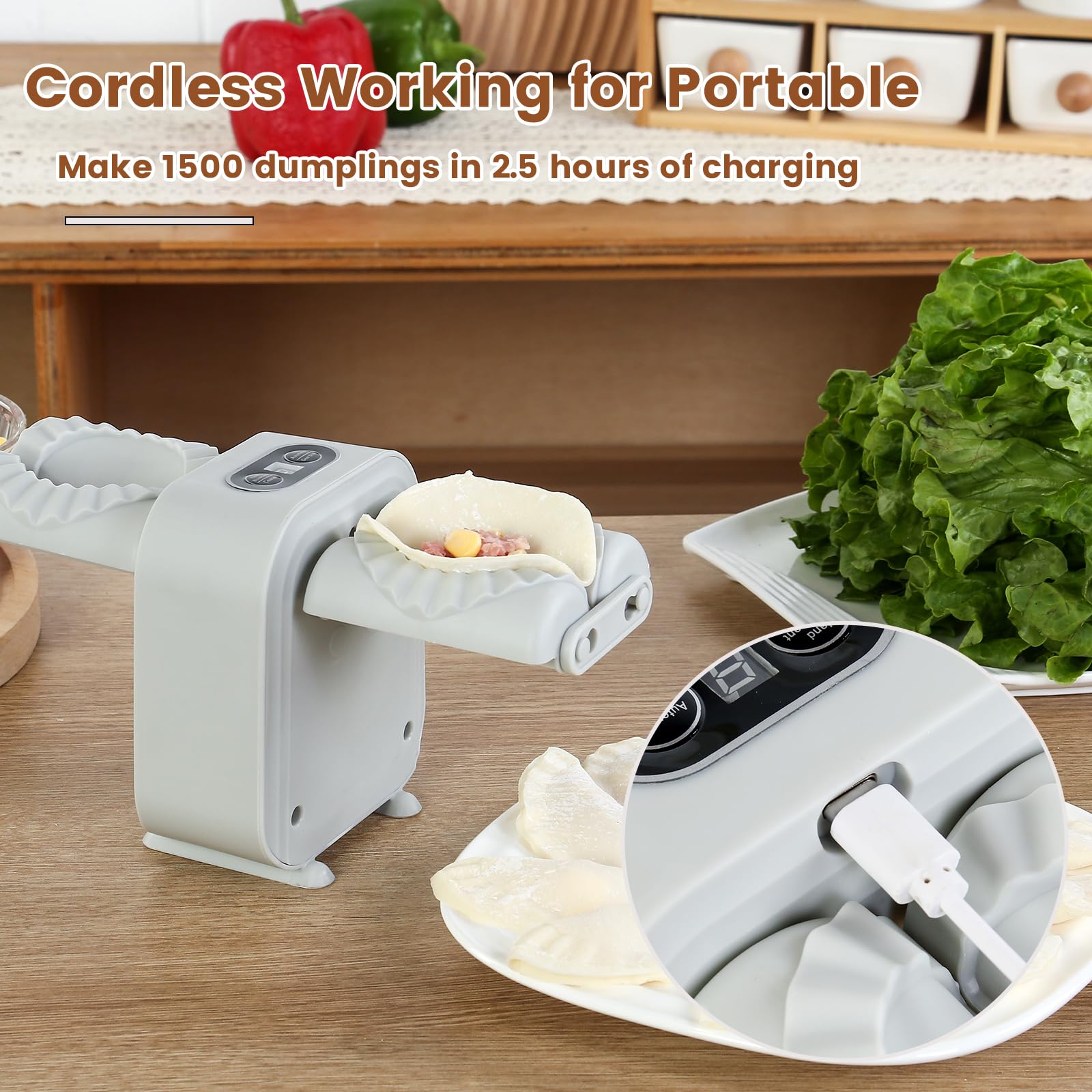 Electric Dumpling Maker Machine - Adjustable & Easy to Use Kitchen Appliance for Homemade Dumplings, Wontons & Pastries | Perfect for Family Cooking, Meal Prep & Asian Cuisine (Gray)