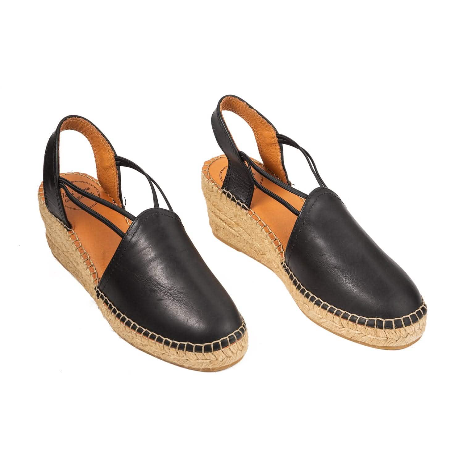 Women's Plain Leather Wedge Espadrilles - Comfortable Slip-On Summer Shoes for Casual Wear & Beach Outings | Torino P