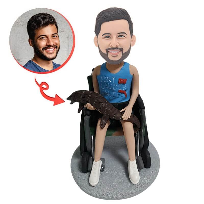 Custom Bobblehead - Wheelchair Man Riding a Crocodile | Unique Personalized Figurine Gift for Disability Awareness, Birthday & Anniversary Celebrations