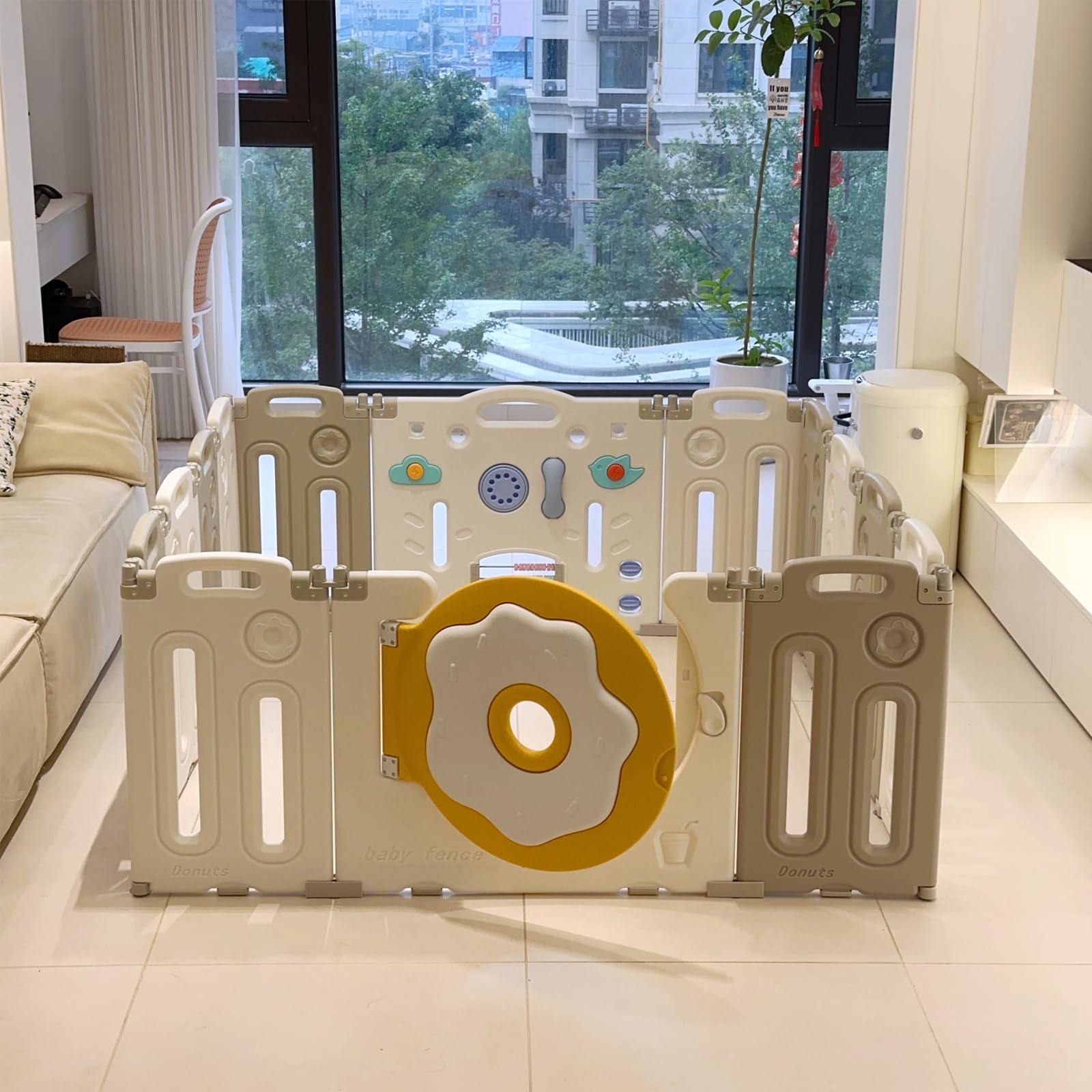 Foldable Baby Playpen with Game Panel & Safety Gate - Adjustable 14-Panel Play Yard for Babies & Toddlers - Portable Indoor Playpen for Home, Nursery & Daycare Use