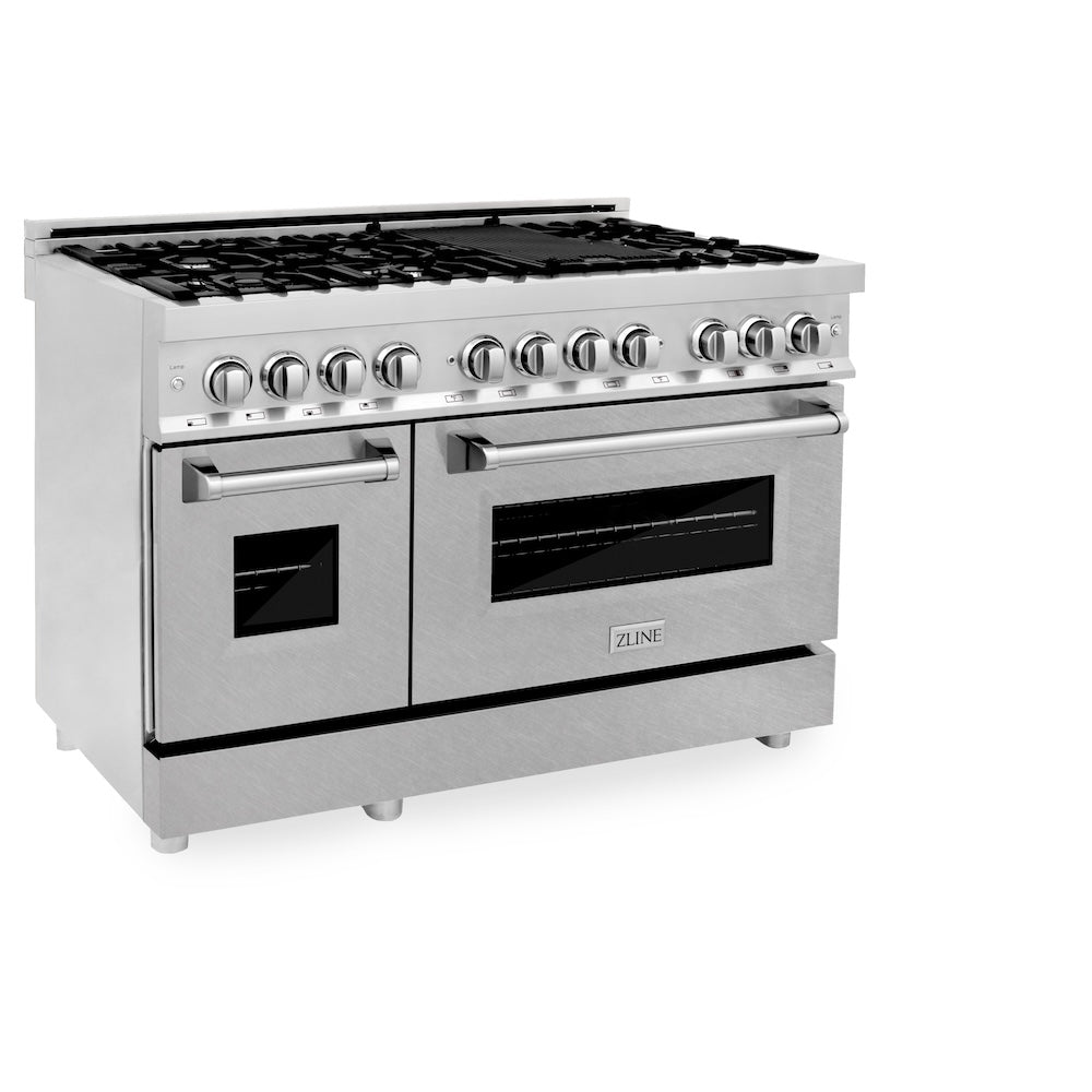 ZLINE 48-Inch 6.0 cu. ft. Dual Fuel Range with 7-Burner Gas Cooktop & 2 Electric Ovens - Stainless Steel with Satin Finish - Perfect for Home Chefs & Large Family Cooking (Model RA SN 48)