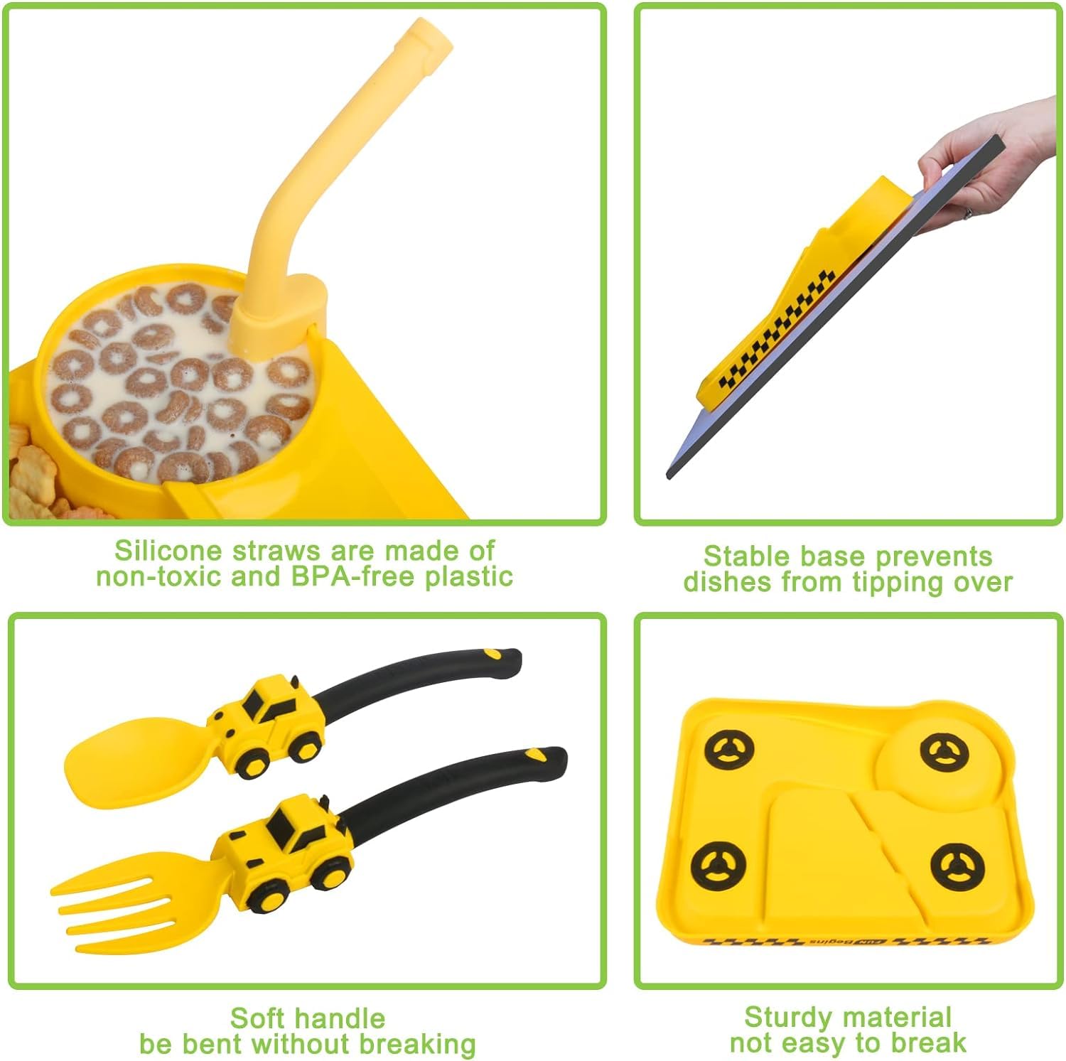 **Toddler Feeding Set with Removable Straw - BPA-Free Baby Plates & Utensils for Kids - Easter & Birthday Gifts - Stocking Stuffers - Yellow (Perfect for Home, Daycare & Travel Use)**