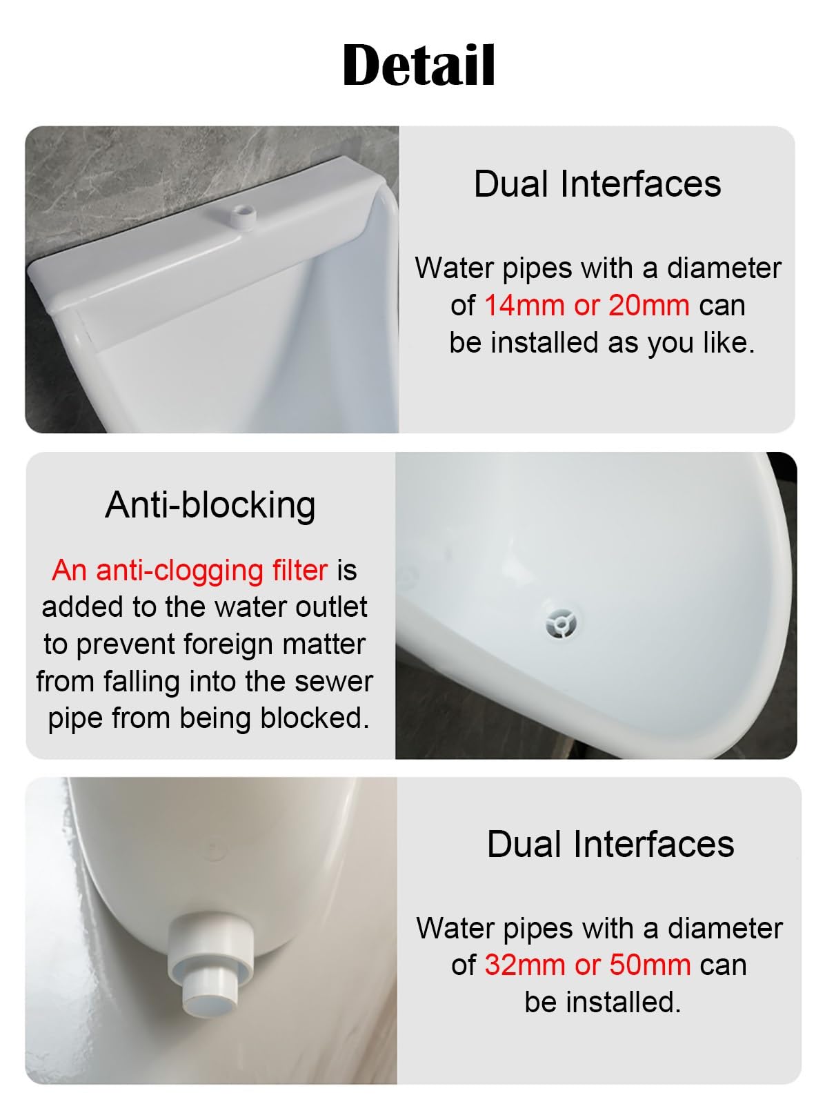 Wall Mounted Urinal for Men - White Flushing Male Toilet with Mounting Accessories | Ideal for Public Restrooms, Factories, Schools & Prisons | Durable & Hygienic Bathroom Solution for High-Traffic Areas