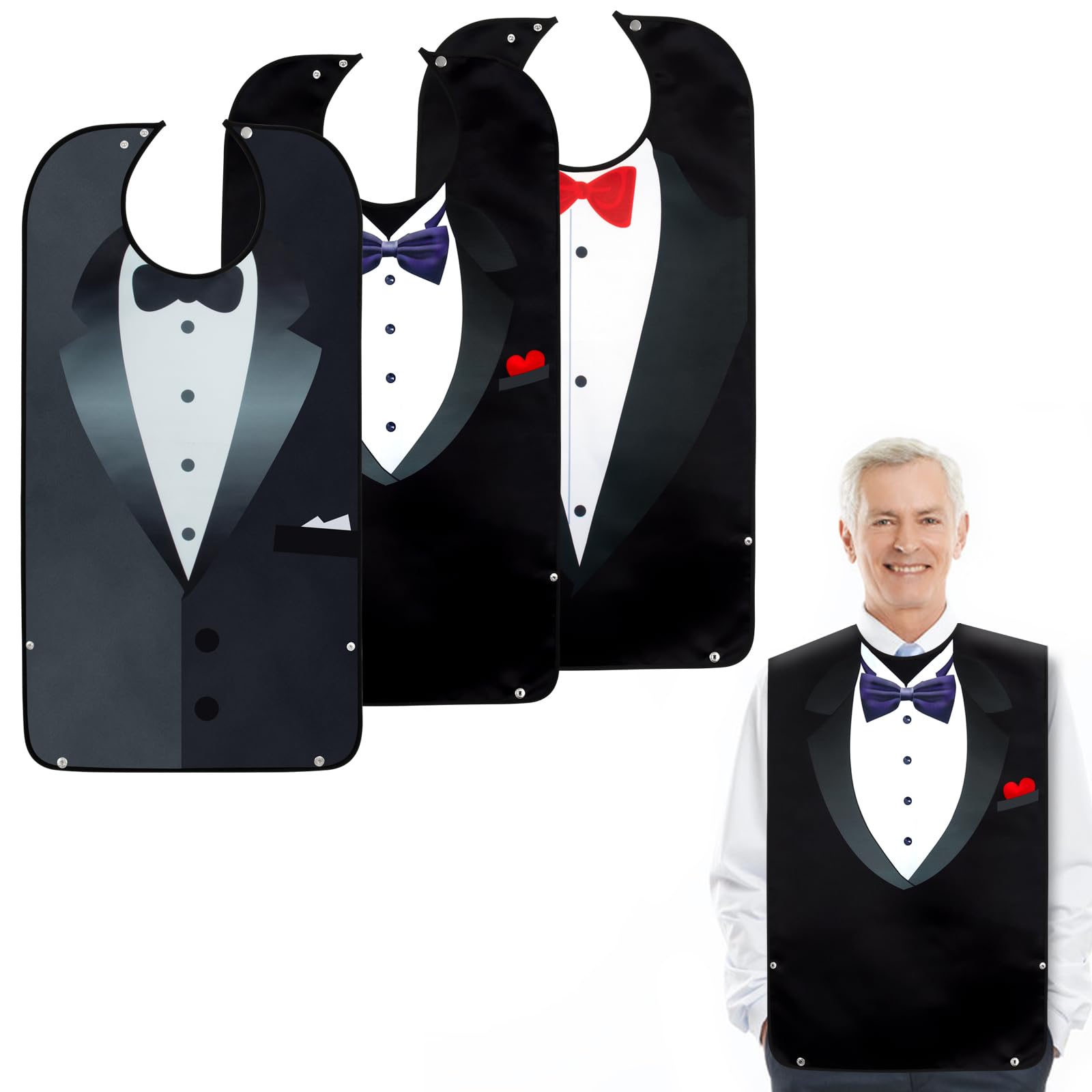 **Washable & Reusable Adult Bibs for Men - 3 Pack with Crumb Catcher - Durable Eating Bibs for Elderly, Disabled & Mealtime Protection (Perfect for Dining, Nursing Homes & Daily Use)**