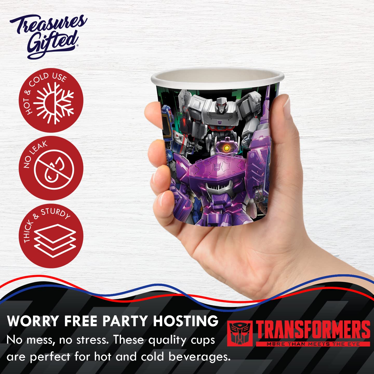 Officially Licensed Transformers 16ct 9oz Party Cups - Decepticons Themed Birthday Party Supplies & Decorations - Perfect for Kids Birthday Parties, Themed Events & Movie Nights