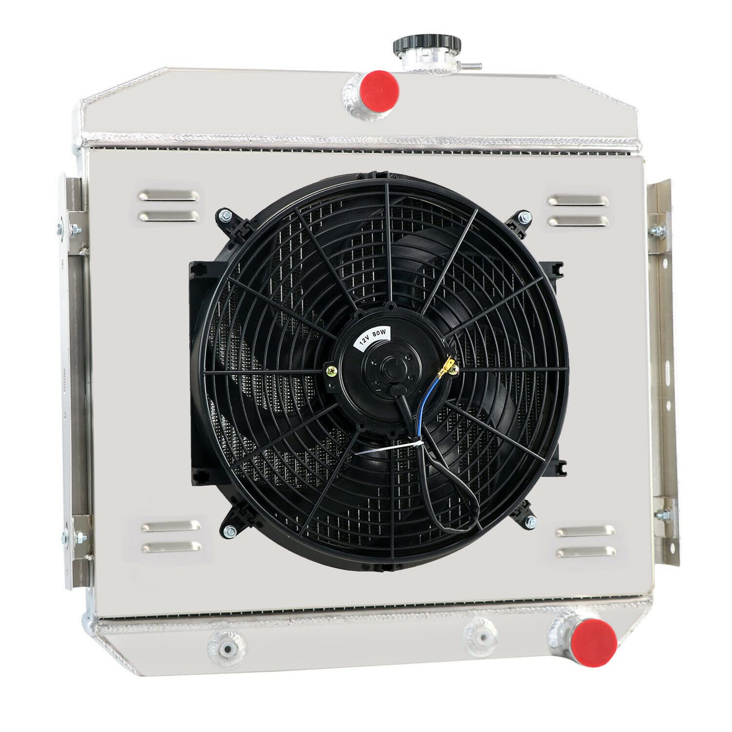 ALLOYWORKS 3-Row Core Aluminum Radiator with Shroud Fan & Relay Kit - Compatible with 1955-1957 Chevy Bel-Air, Del Ray L6/V8 Engines - High-Performance Cooling for Classic Car Restoration & Hot Rod Upgrades
