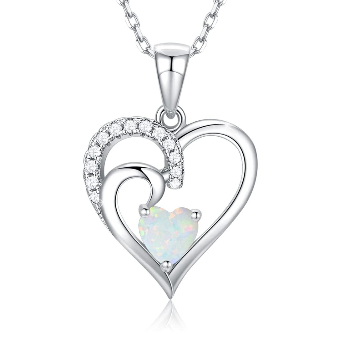 Birthstone Necklace for Women - Sterling Silver CZ Heart Pendant Jewelry | Mothers Day Gifts for Mom, Birthday Gifts for Wife, Daughter, Teen Girls | Adjustable 16