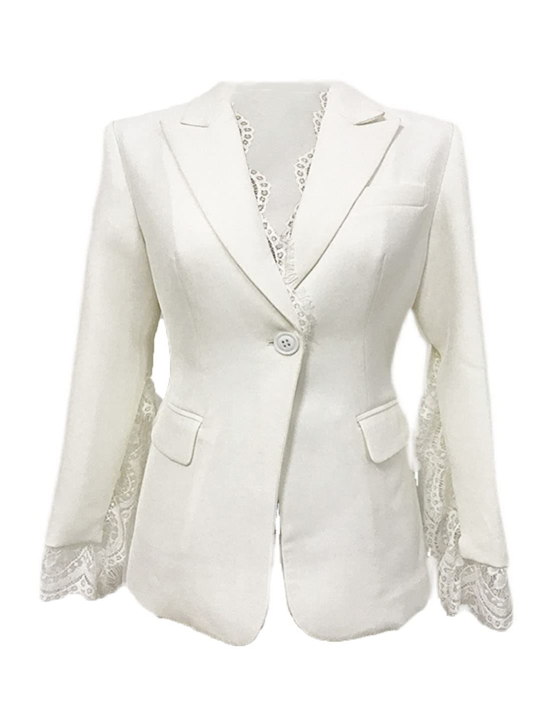 Women's Blazer Dress - Sexy Formal Work Office Jacket with Lace Fringe & Slit Sleeves | One Button Suit Coat for Business Meetings, Cocktail Parties & Office Wear
