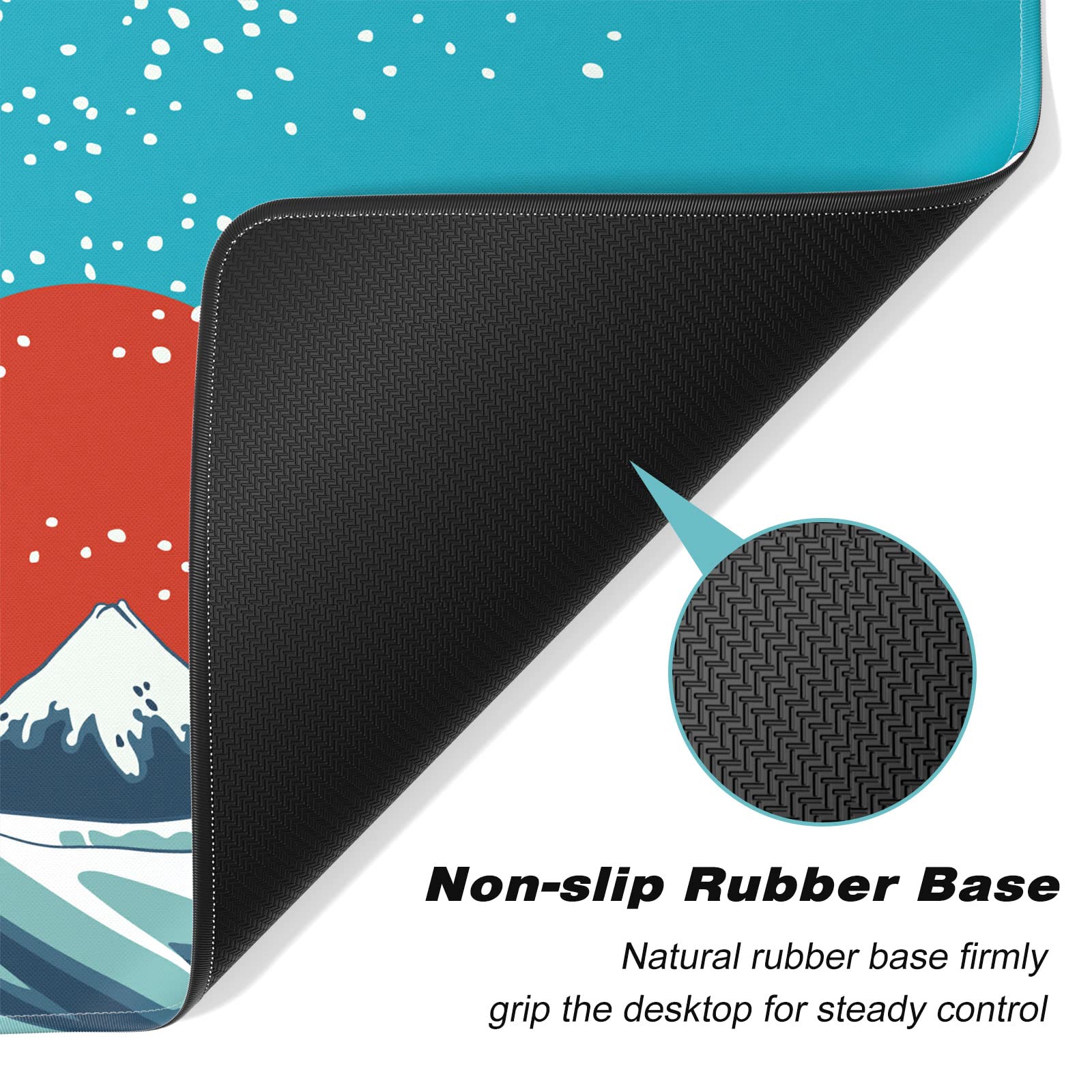 Japanese Wave & Red Sun Extended Gaming Mouse Pad - XL Large 30x14 Inch Waterproof Desk Mat with Stitched Edges & Non-Slip Base for PC, Laptop, Office & Esports Gaming - Perfect for Gamers, Streamers & Anime Fans