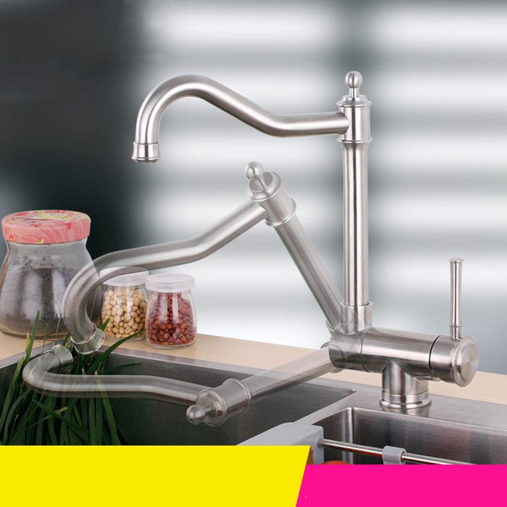 304 Stainless Steel Single Hole Kitchen Faucet - Foldable & Rotating Hot and Cold Water Tap for Sink Basin - Perfect for Small Spaces, RVs & Tiny Homes