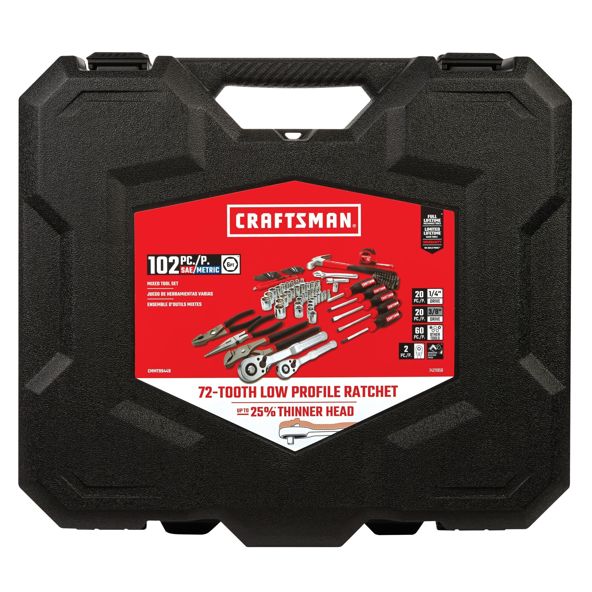 CRAFTSMAN 102-Piece Home & Car Tool Kit - Durable SAE/Metric Socket Set with Wrenches & Screwdrivers (CMMT99449) | Perfect for DIY Repairs, Auto Maintenance & Household Fixes