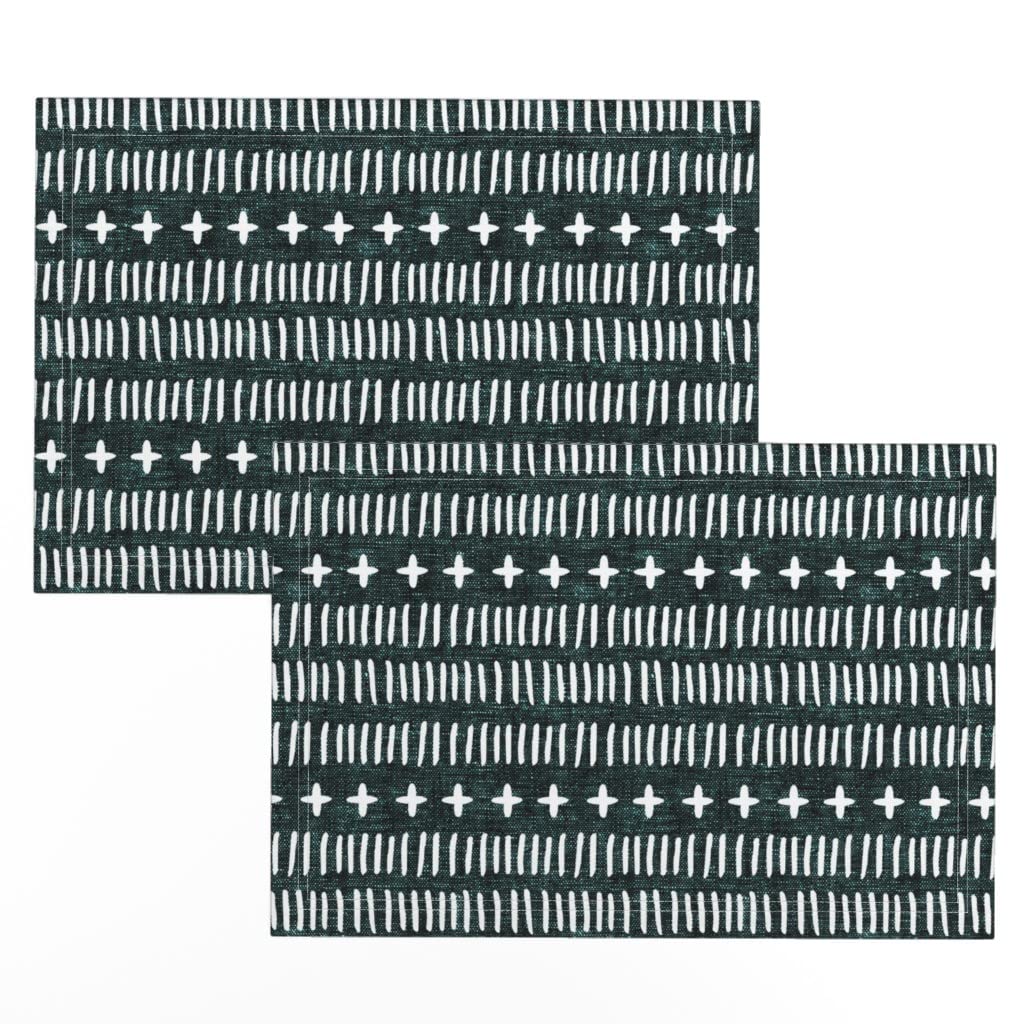 Premium Linen Cotton Canvas Placemats Set of 2 - Modern Farmhouse Green Tribal Moroccan Arrow Print Table Mats for Dining, Kitchen Decor & Holiday Entertaining
