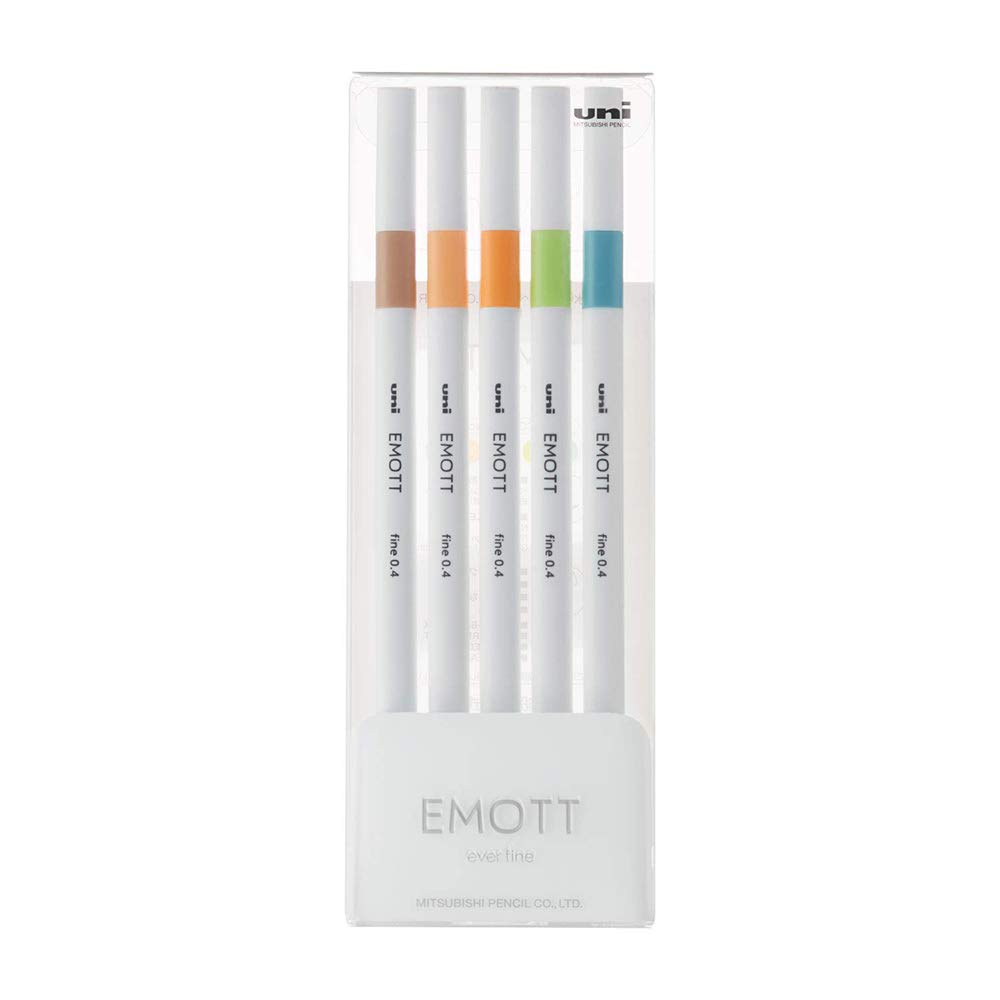 EMOTT Manga Water-Based Felt Tip Pens - 5 Color Nature Set (Green Tea) for Anime Drawing, Sketching & Bullet Journaling