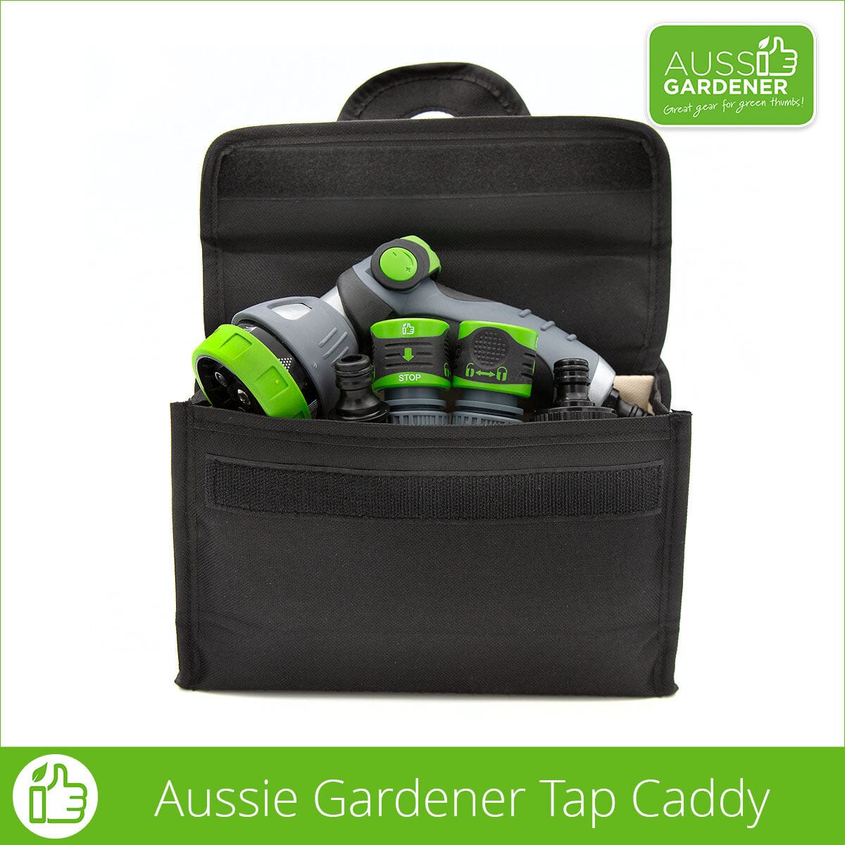 Aussie Gardener Tap Caddy - Garden Hose Holder with Adjustable Straps for Outdoor Faucet, Perfect for Watering Can, Bucket, and Garden Tools Storage - Ideal for Backyard, Patio, and Greenhouse Use