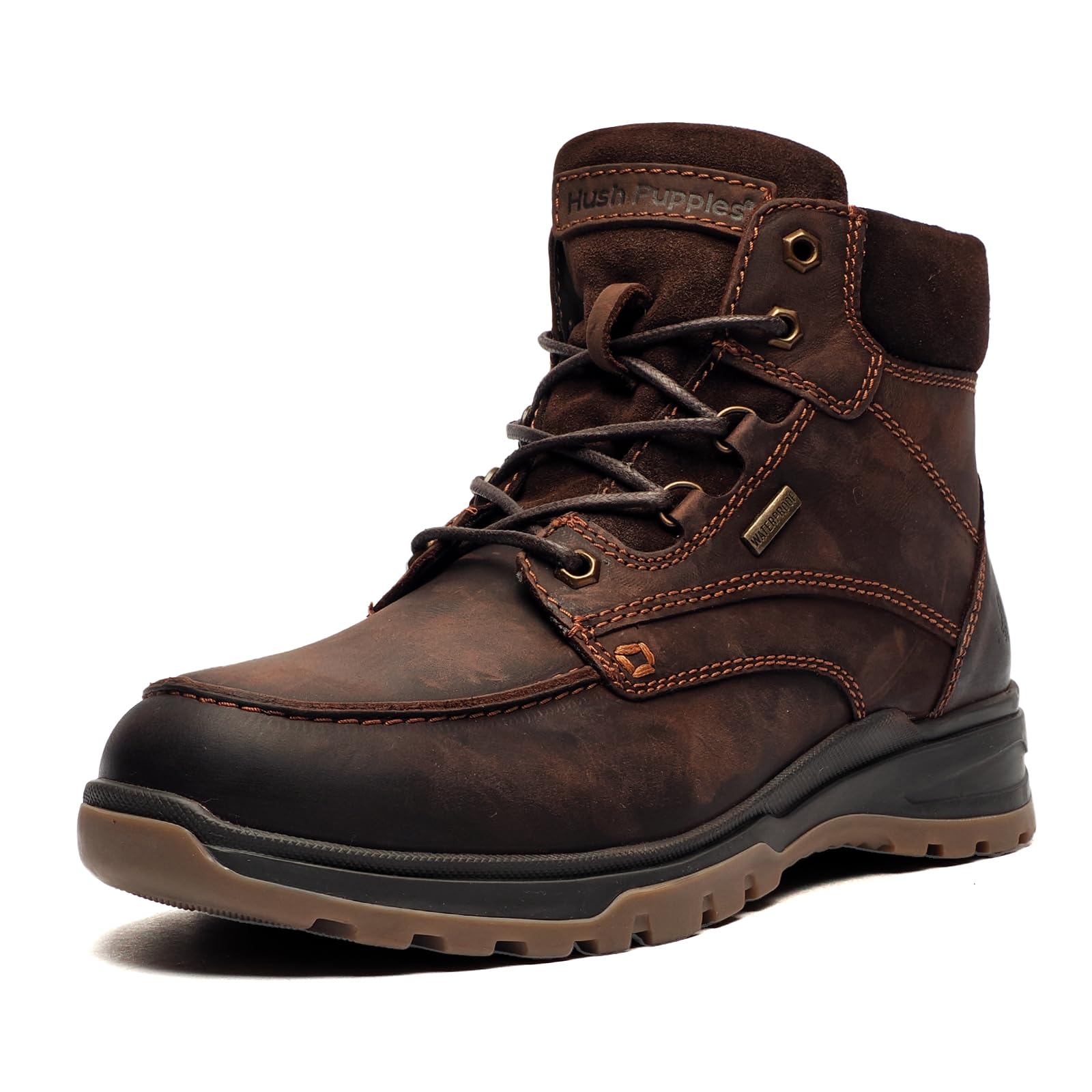 Hush Puppies Men's Palmer Boots - Comfortable Leather Casual Boots for Walking & Outdoor Use | Waterproof & Slip-Resistant | Perfect for Work, Travel & Daily Wear