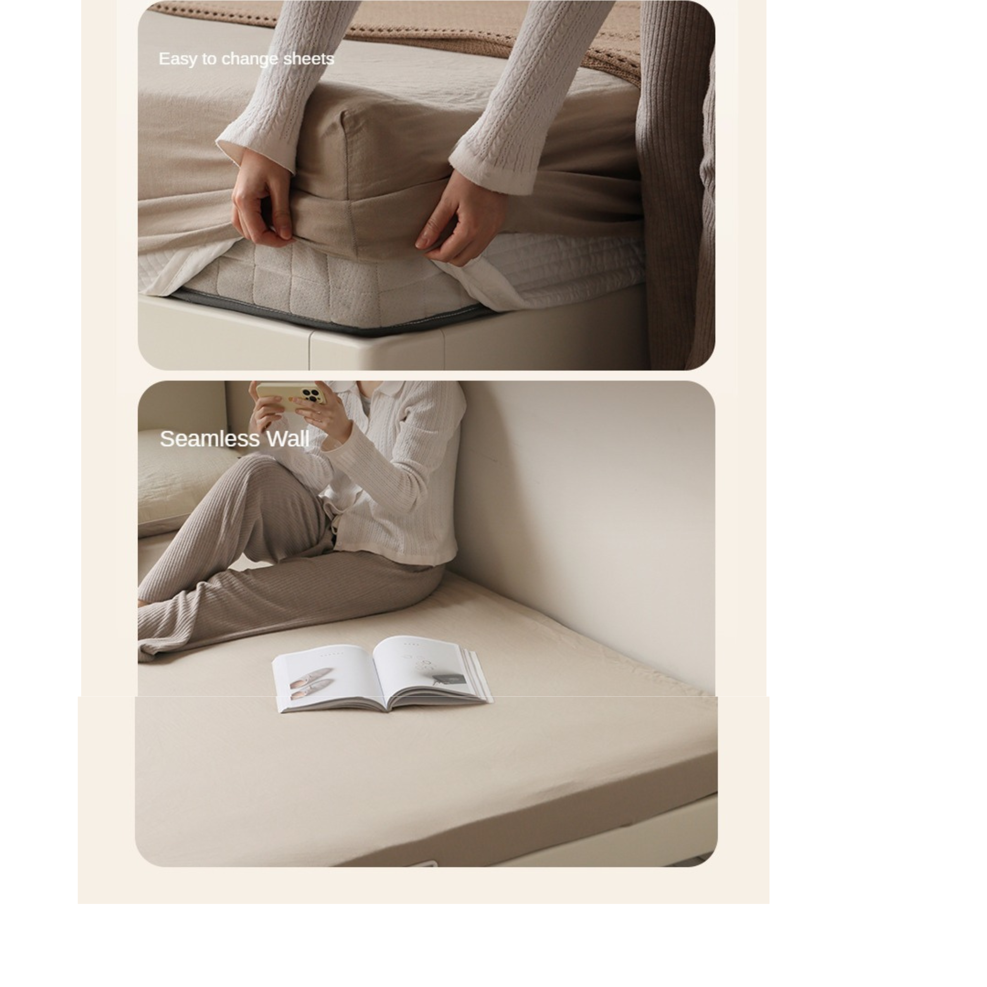 Modern Simple Cream Style Poplar Solid Wood Bed - Sturdy & Elegant for Master Bedroom, Guest Room, or Kids Room