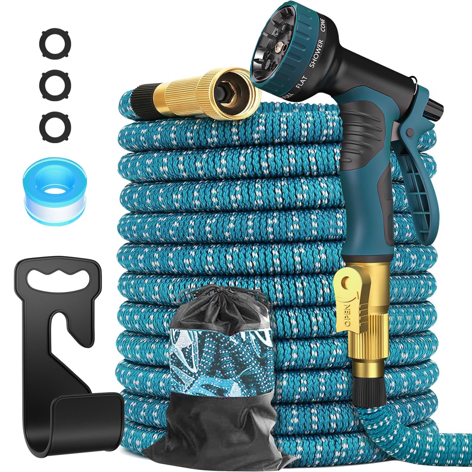 100FT Expandable Garden Hose with 10-Function Spray Nozzle - 3/4