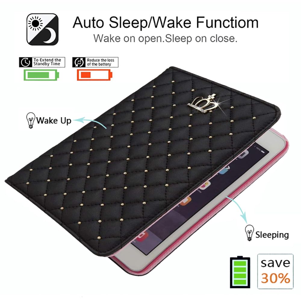 Topwin Bling Crystal iPad Case for iPad 9.7 (2018/2017), iPad Air 2/1 - Elegant PU Leather Smart Cover with Auto Sleep/Wake, Shockproof Stand Case for iPad 5th/6th Gen (Pink, No Buckle) - Perfect for Work, School & Travel Protection
