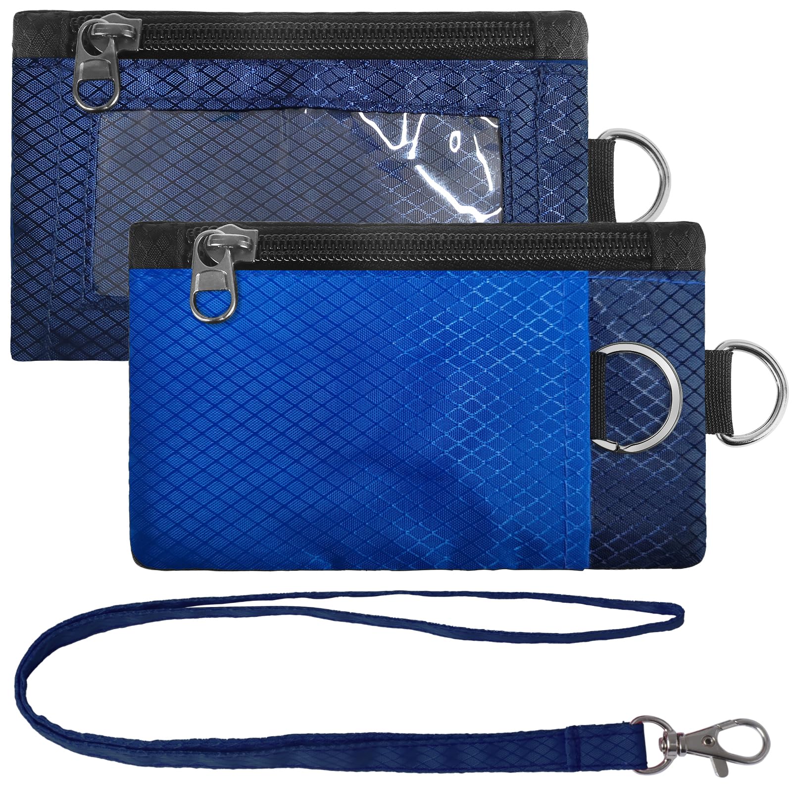 RFID Blocking Small Neck Wallet with ID Window - Waterproof Zip ID Case with Lanyard Keychain for Cards, Cash & Travel Essentials - Perfect for Women & Men Traveling, Commuting & Daily Use (Blue & Navy) - Ideal for Airports, Theme Parks & Outdoor Activities