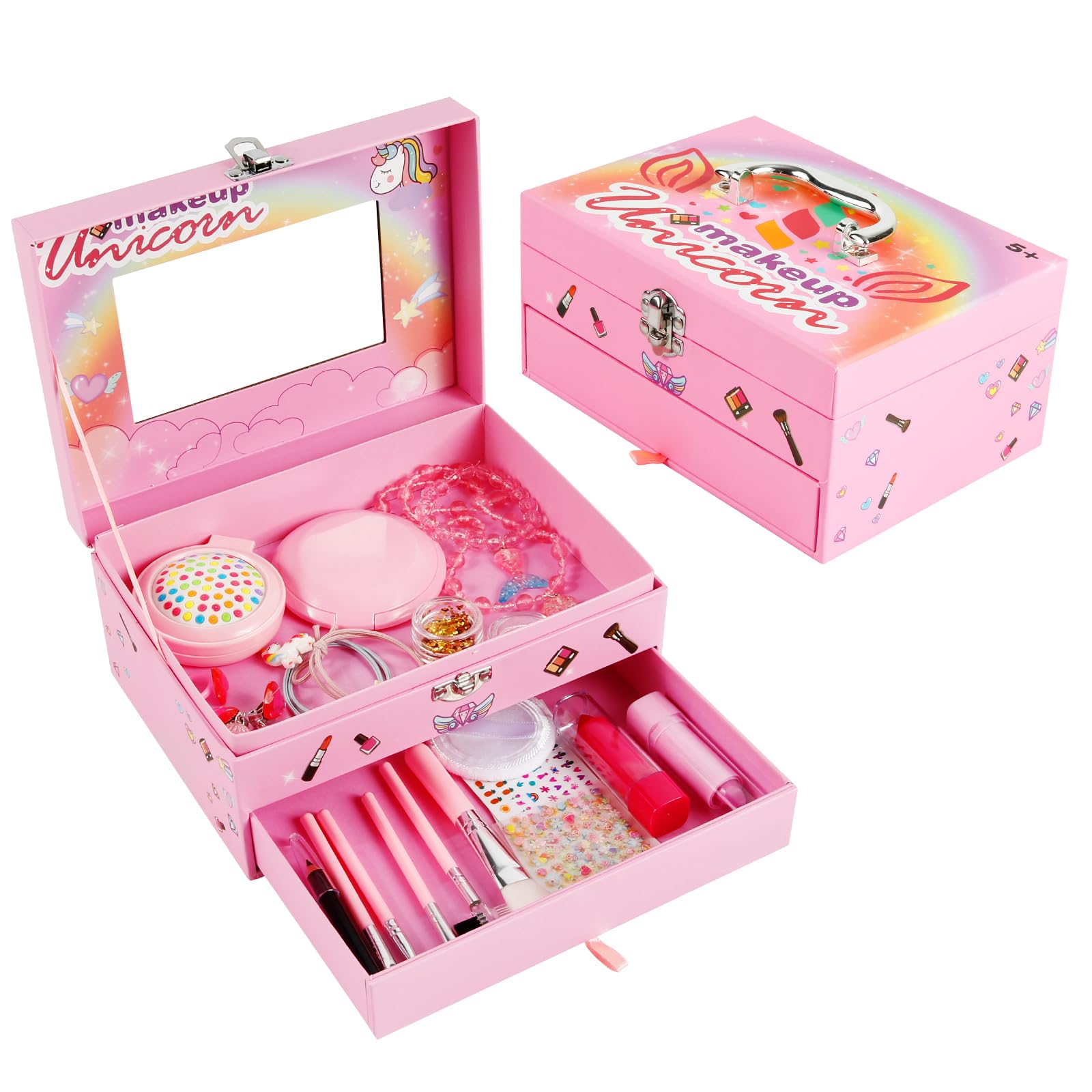 Comius Sharp 37-Piece Washable Makeup Set for Girls - Unicorn Themed Kids Makeup Kit with Travel Case, Pretend Play & Simulation Toy - Perfect Birthday Gift for Ages 3-10 - Great for Parties, Dress-Up & Role Play