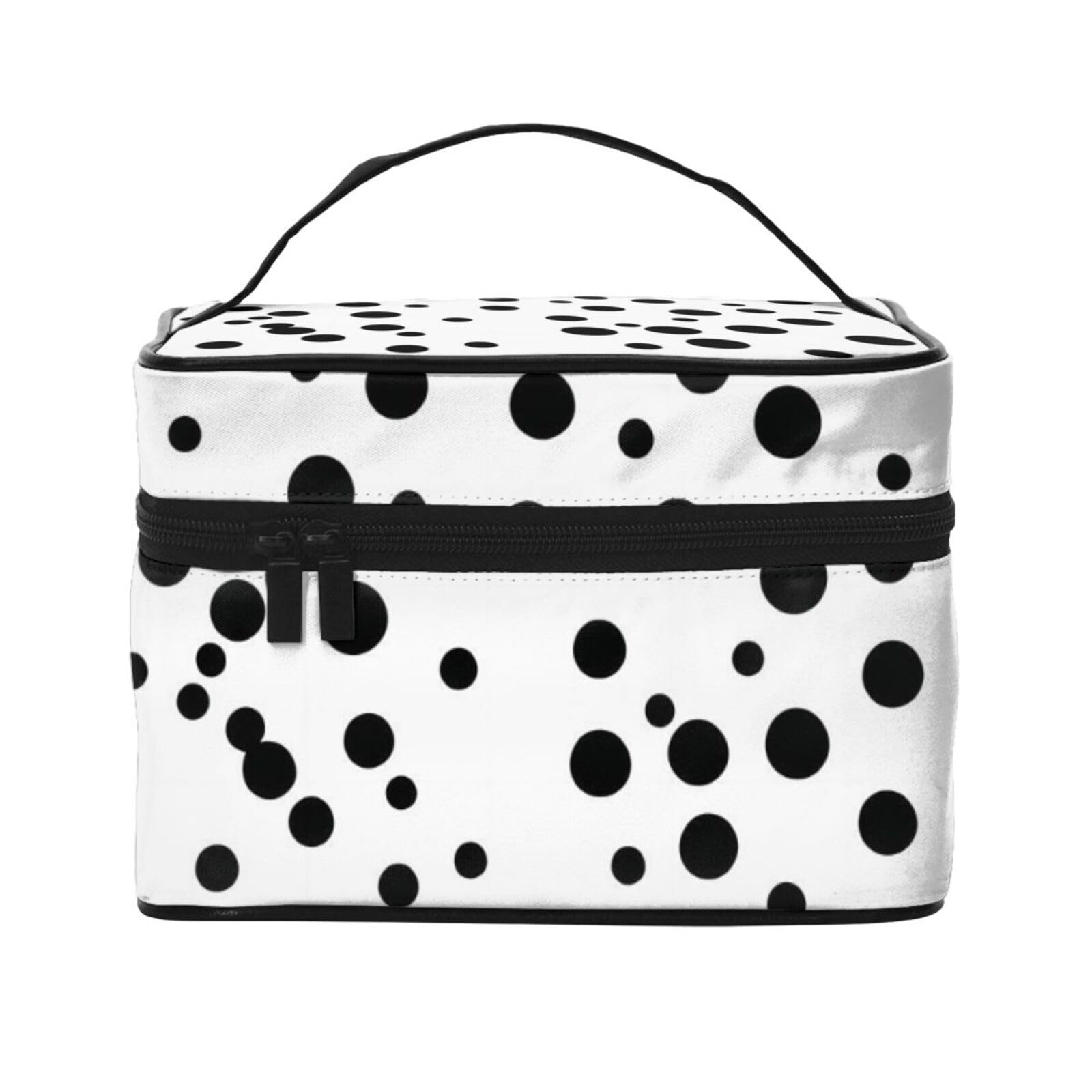 Large Black and White Polka Dot Cosmetic Bag - 9x6.5x6.2 Inch Travel Makeup Organizer for Women | Perfect for Travel, Gym, and Daily Essentials Storage