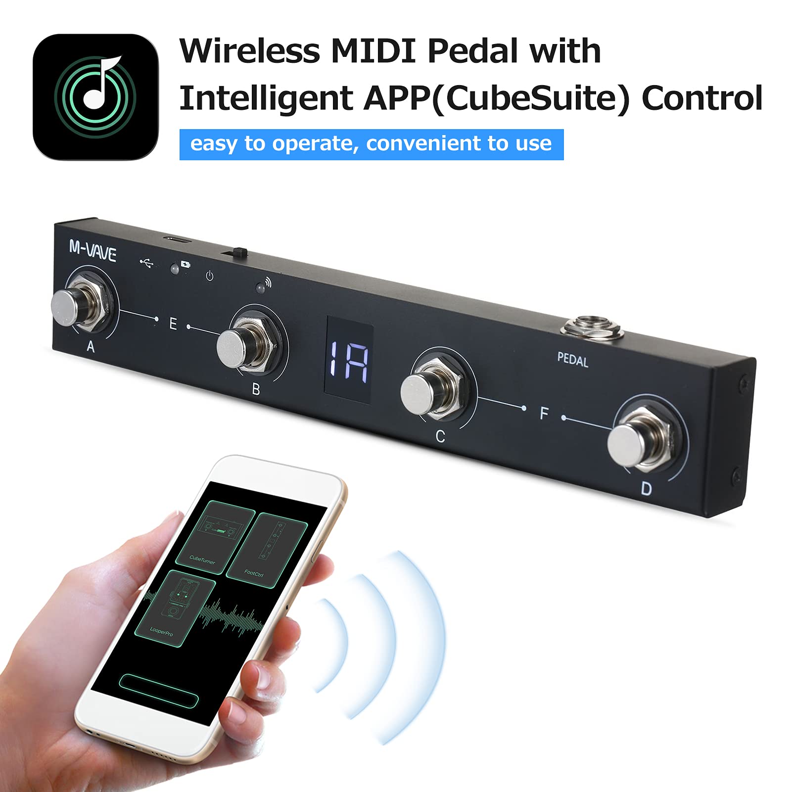 M-VAVE Chocolate BT Wireless MIDI Controller - Rechargeable 4-Button Portable MIDI Foot Pedal with APP Control for Guitar, Keyboard & Music Production | Perfect for Live Performances & Studio Recording