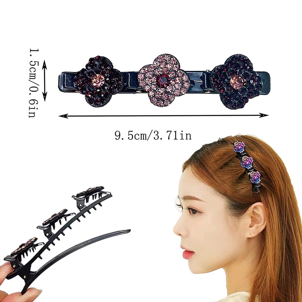 Sparkling Crystal Rhinestone Hair Clips for Women - Double Layer Braided No-Slip Sectioning Clips (4PCS) - Perfect for Weddings, Parties & Everyday Hairstyling