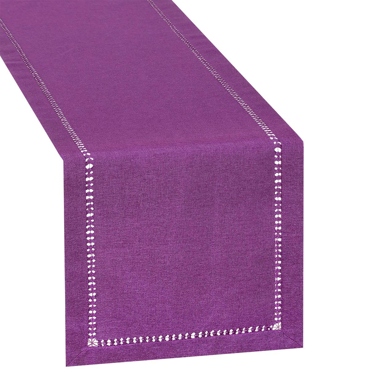 Grelucgo Purple Hemstitch Table Runner - 14 x 72 Inch Solid Color Dresser Scarf for Weddings, Halloween, Easter & Home Decor - Perfect for Dining Tables, Buffets & Holiday Decorations