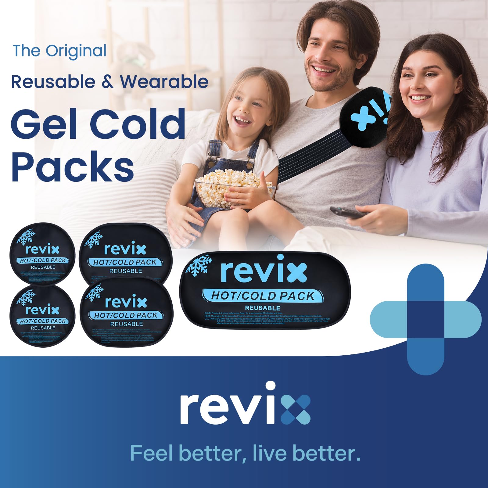REVIX Reusable Hot and Cold Therapy Gel Ice Packs for Injuries - 5-Piece Set for Joint & Muscle Pain Relief, Post-Workout Recovery - Flexible Cooling Pads for Knees, Back, Arms, Neck - Perfect for Sports Injuries, Arthritis & Post-Surgery Care